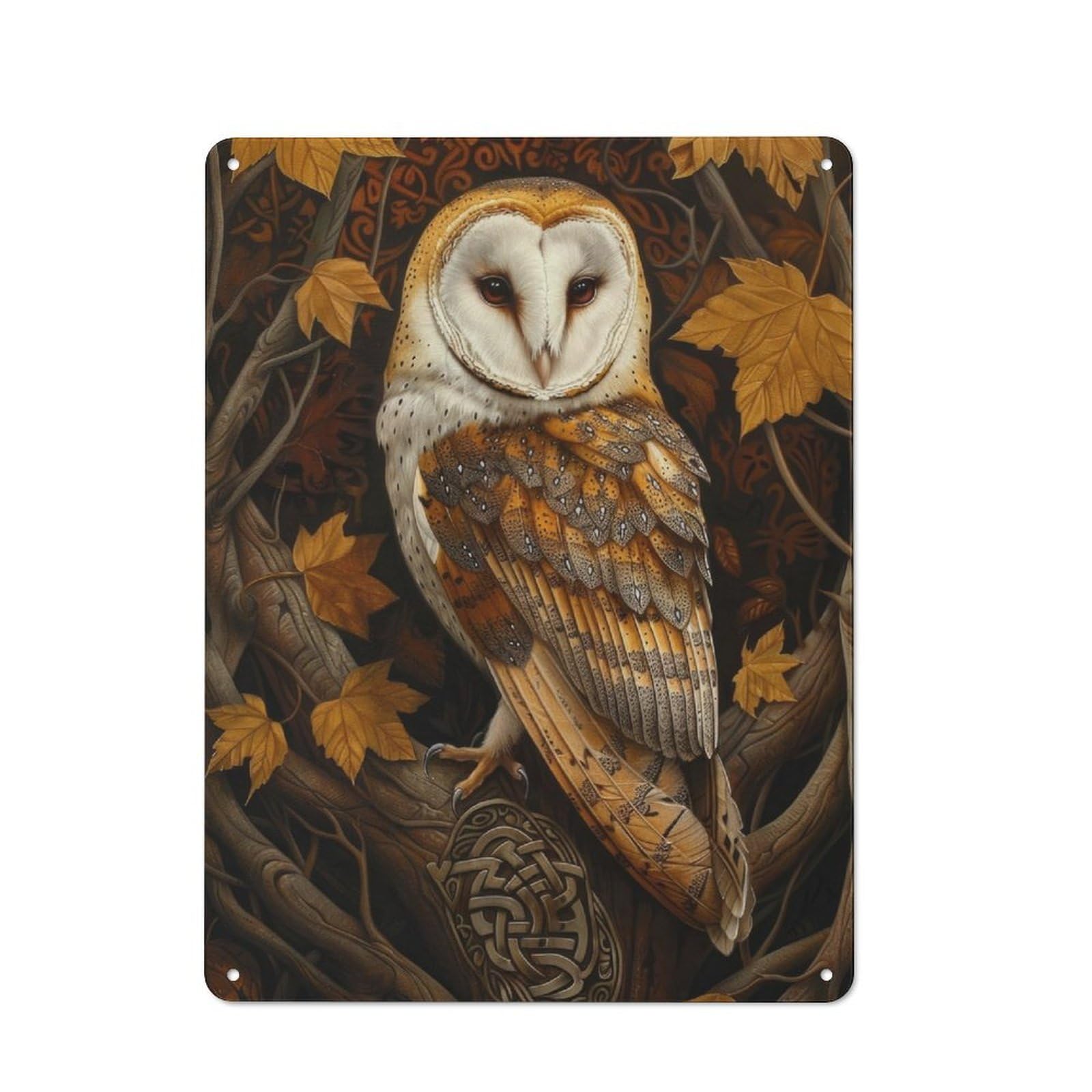 Junmoney Autumn Owl Metal Wall Sign 40X30cm Featuring For Living Room Wall, A Decorative Gift For A Newly Furnished Living Room