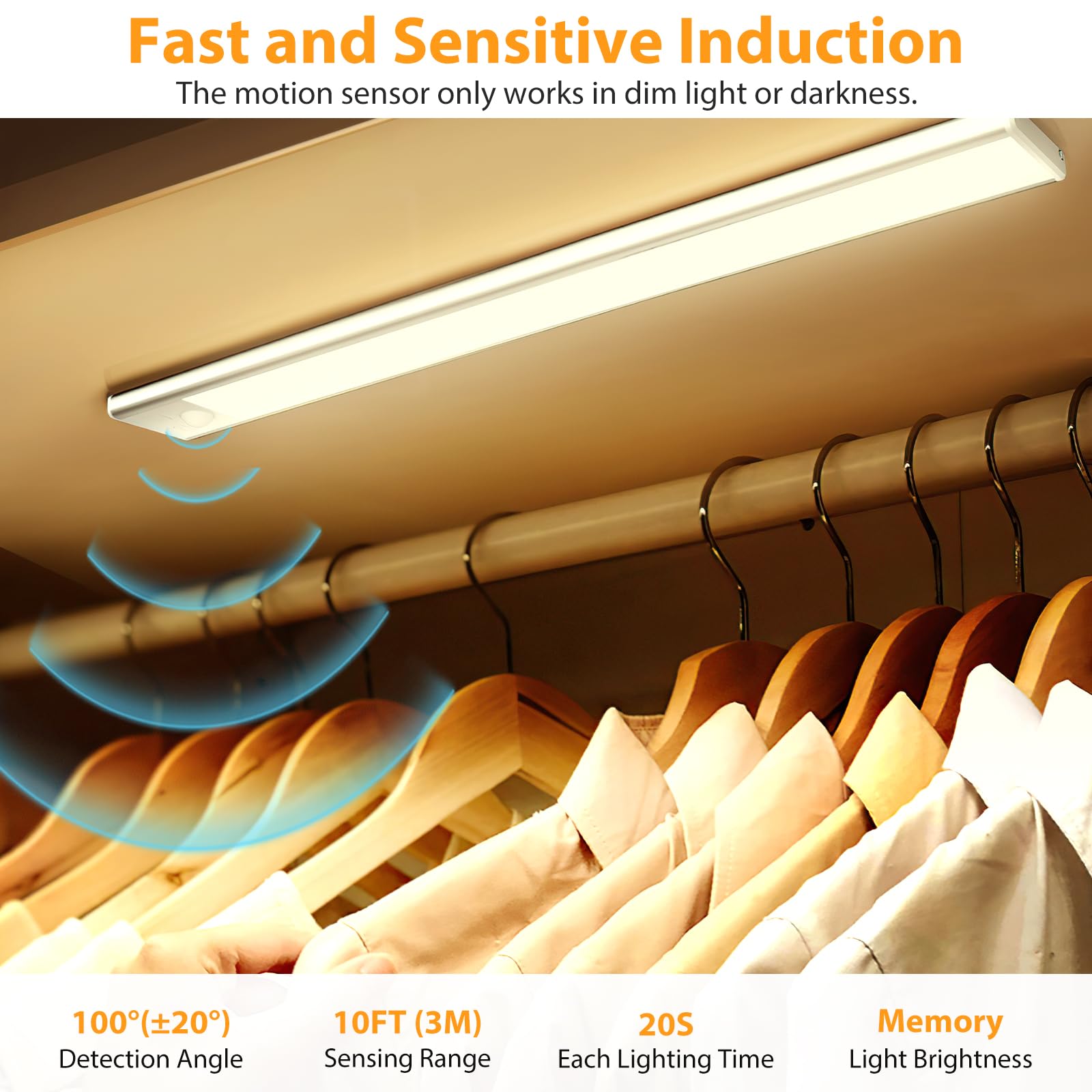 Ylatoial Luce Armadio LED, Armadio Led con Sensore di Movimento, USB Ricaricabile Magnetica Lampada, Dimmerabile Luce Led Sottopensile per Cucina Scale Corridoio Bagno Garage