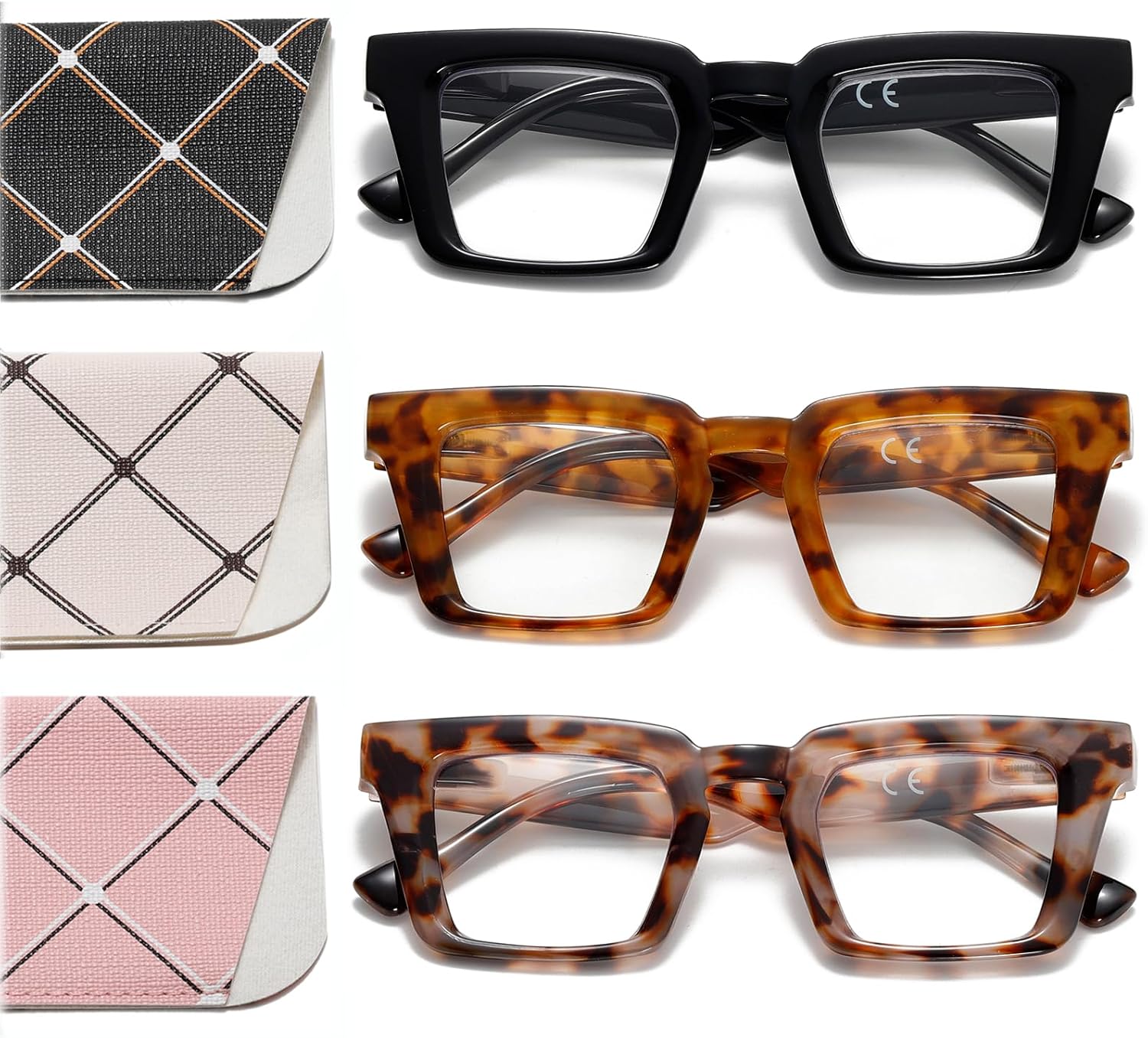 Oprah Style Reading Glasses for Women Blue Light Blocking Square Oversized Stylish Thick Readers Spring Hinge