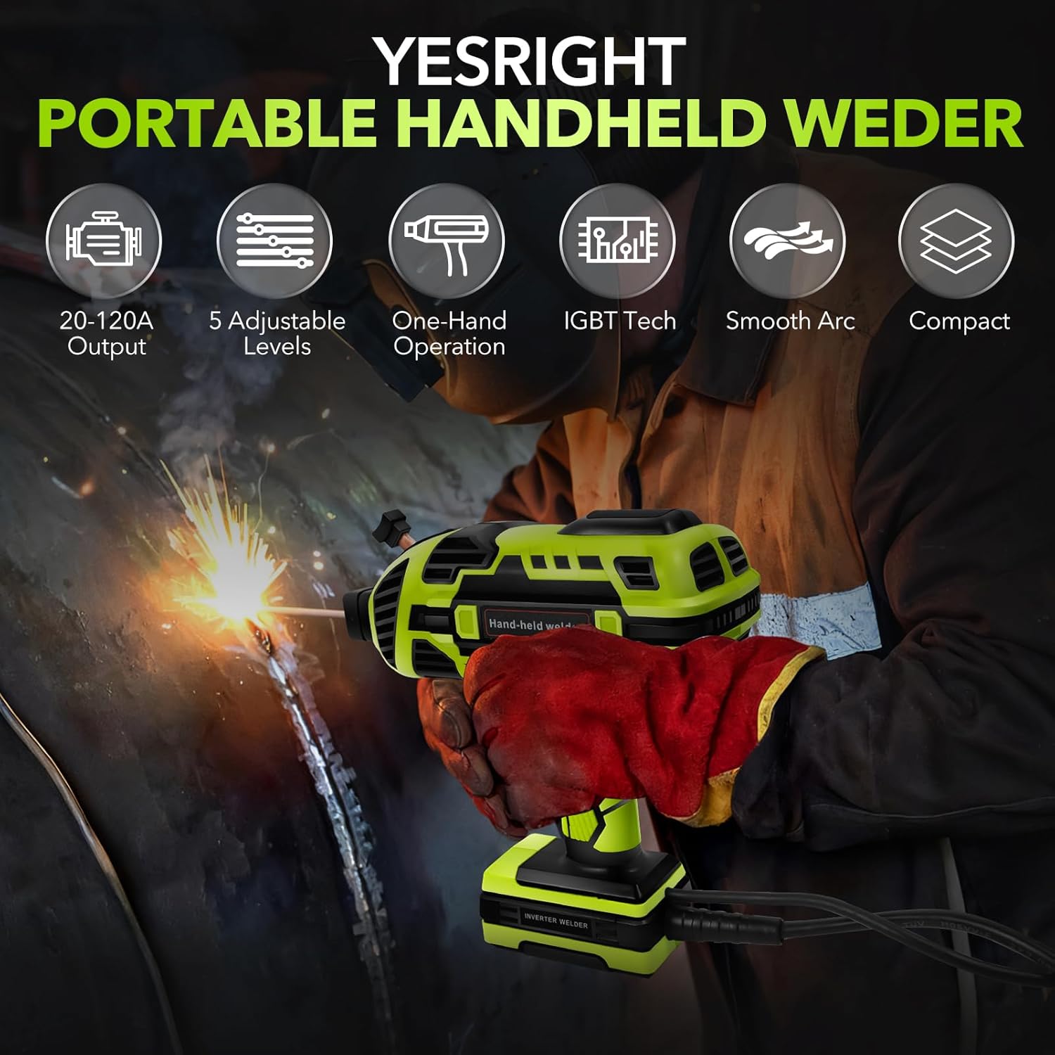 Portable Welding Machine, 110V Handheld Welder with 30PCS Rods & Auto Darkening Goggles, Electric ARC Welder Gun with IGBT Inverter 5 Variable Current Adjustment Fits for 3/32" Welding Rods