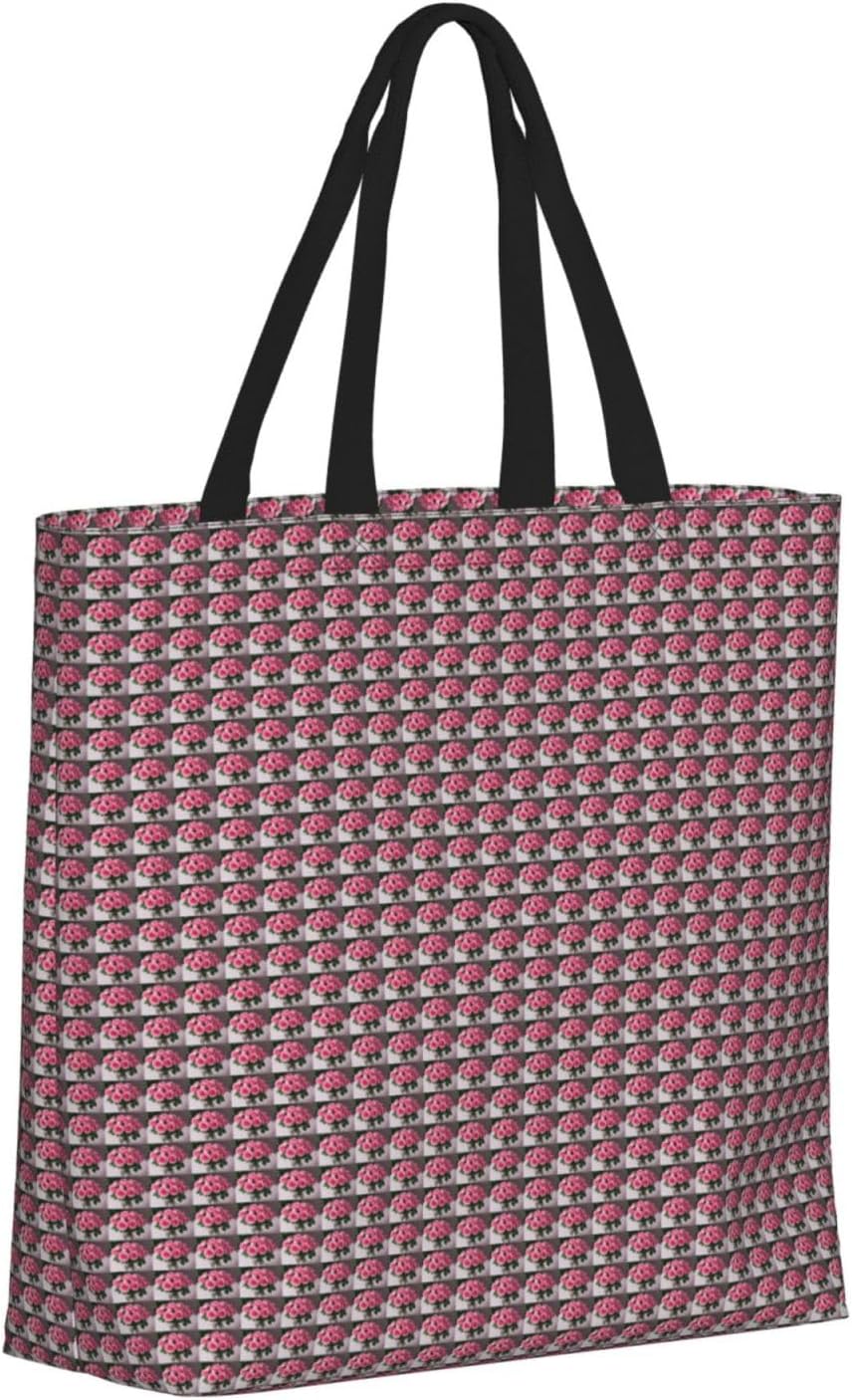 Pink Roses Print Eco-Friendly Tote Lightweight Grocery Bag Daily Commuting Travel Beach Gym Use