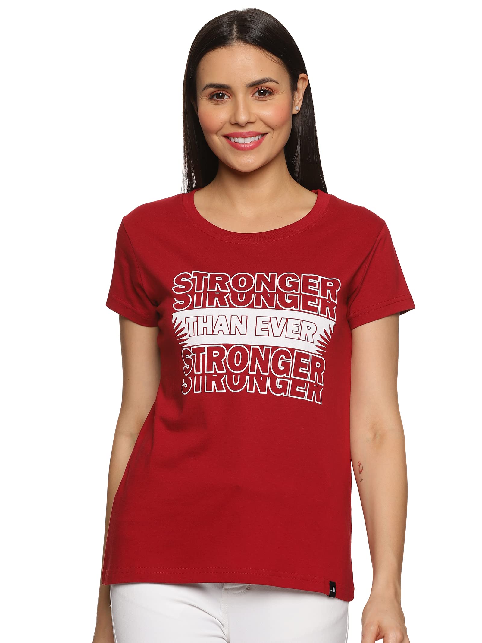 Inswinger Women's 100% Cotton Stronger Round Neck Half Sleeve T-Shirt for Girls & Women (Colour: Rio Red)