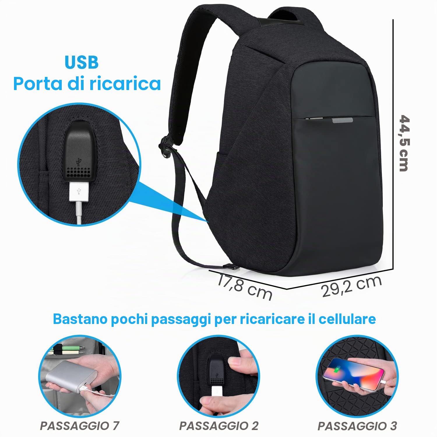 Oscaurt Zaino antifurto da 15,6” per computer portatile da viaggio con porta di ricarica USB, borsa per computer aziendale unisex