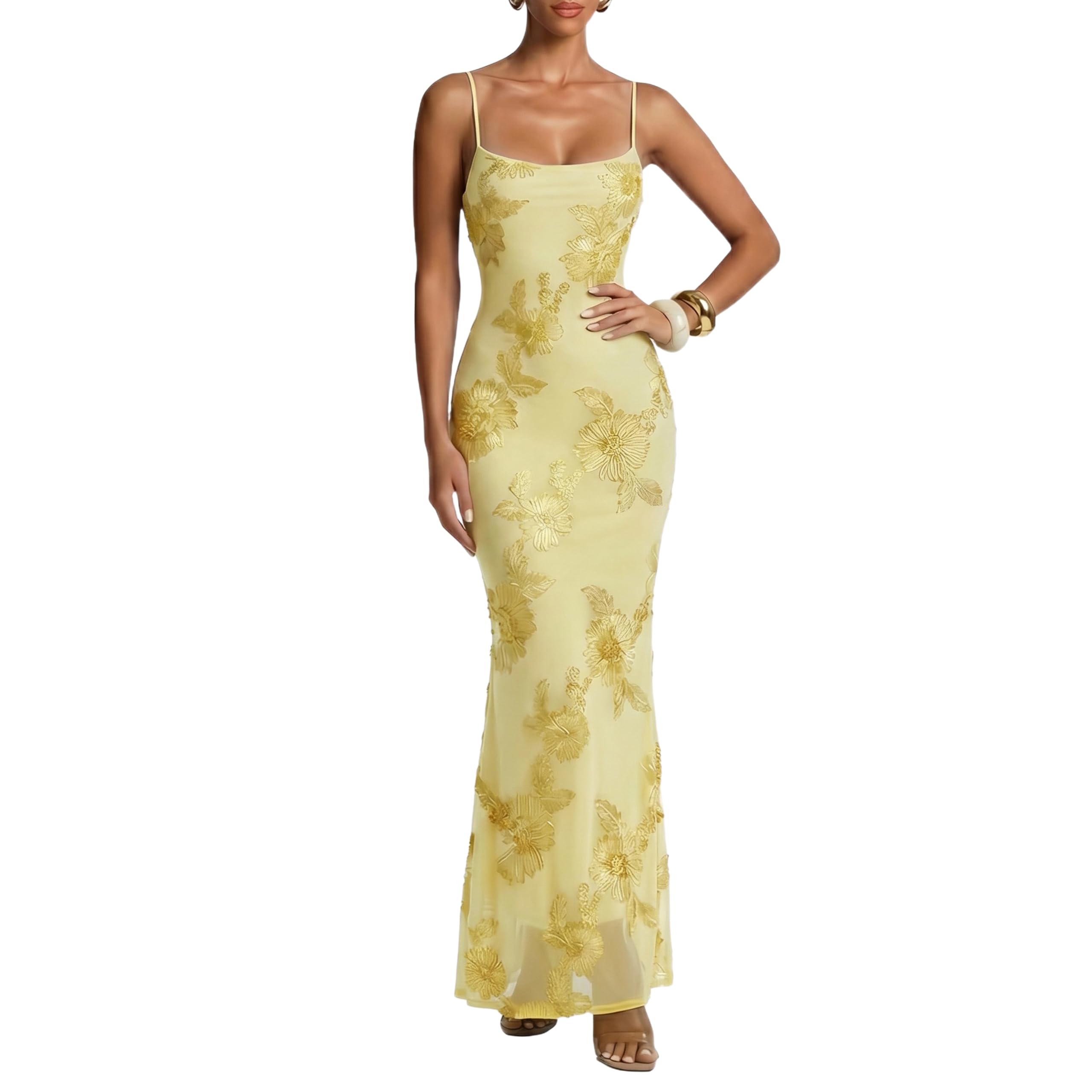 Photo 1 of Curvphilo Women's Bodycon Maxi Dress Large Yellow