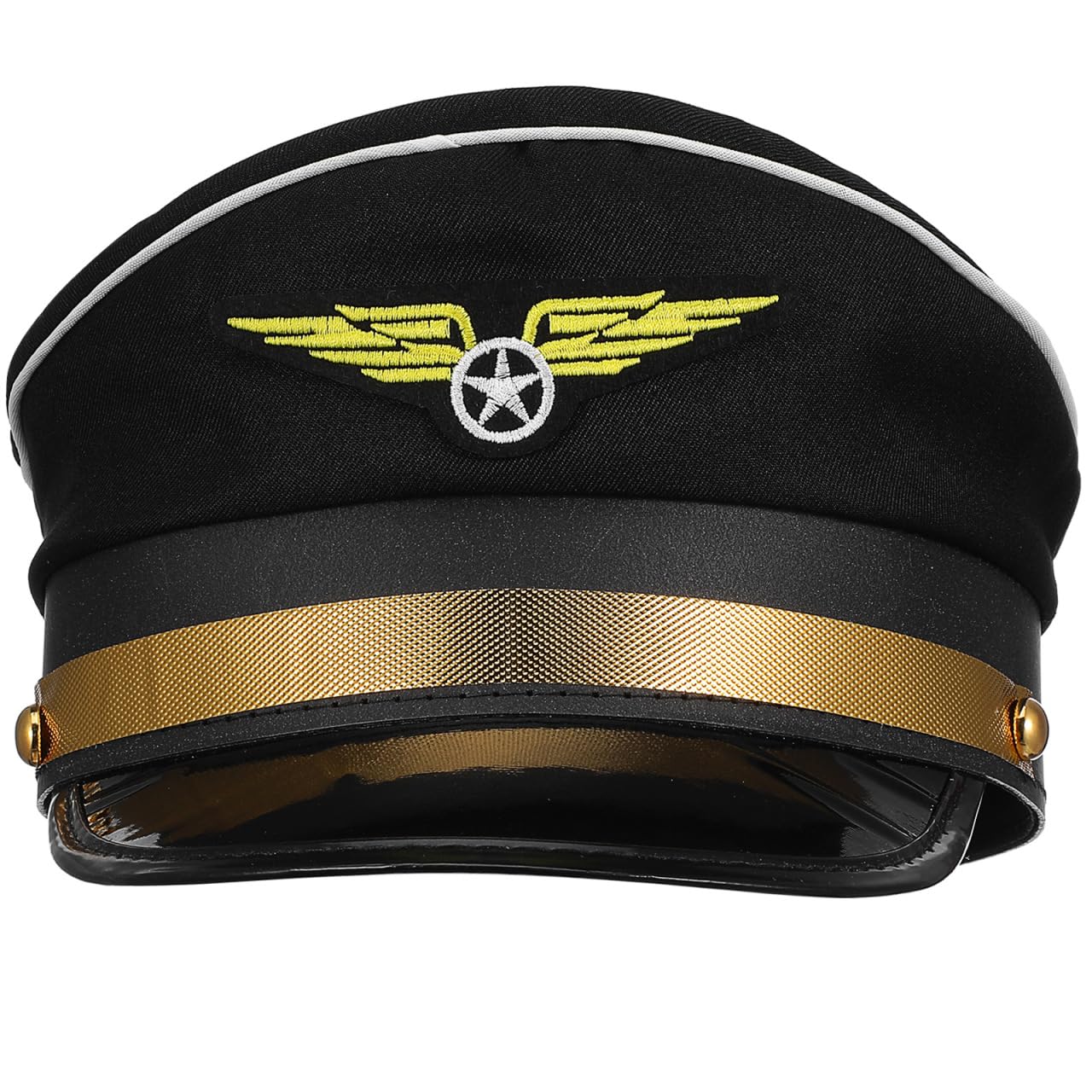 Alipis Pilot Captain Hat, Adjustable Airplane Pilot Cap, Airline Flight Cosplay Costume Props Uniform Hat Party Hat for Themed Party, Halloween, Graduation (Black)