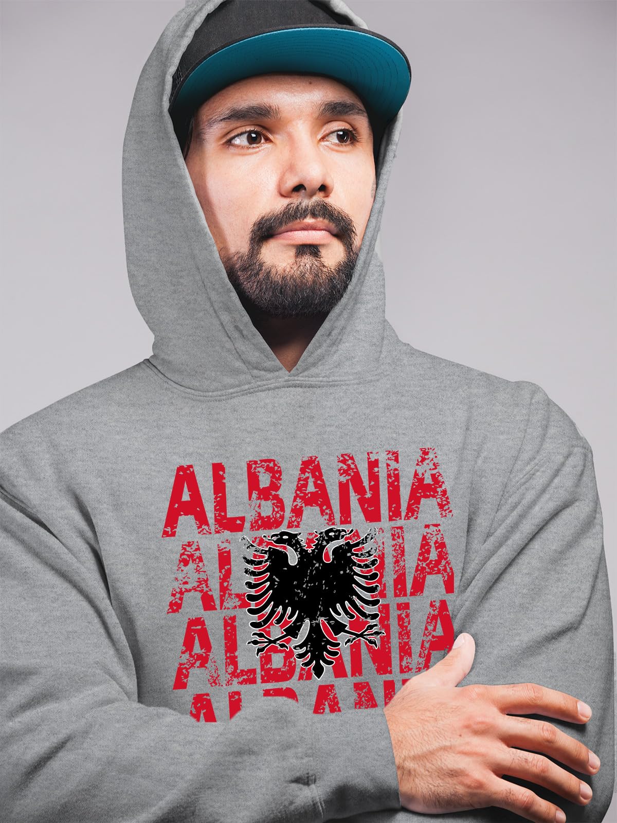 OM3® Albania Hoodie | męska | Albania koszulka drużynowa styl vintage flaga piłka nożna EM koszulka kibica II | sweter z kapturem S - 5XL