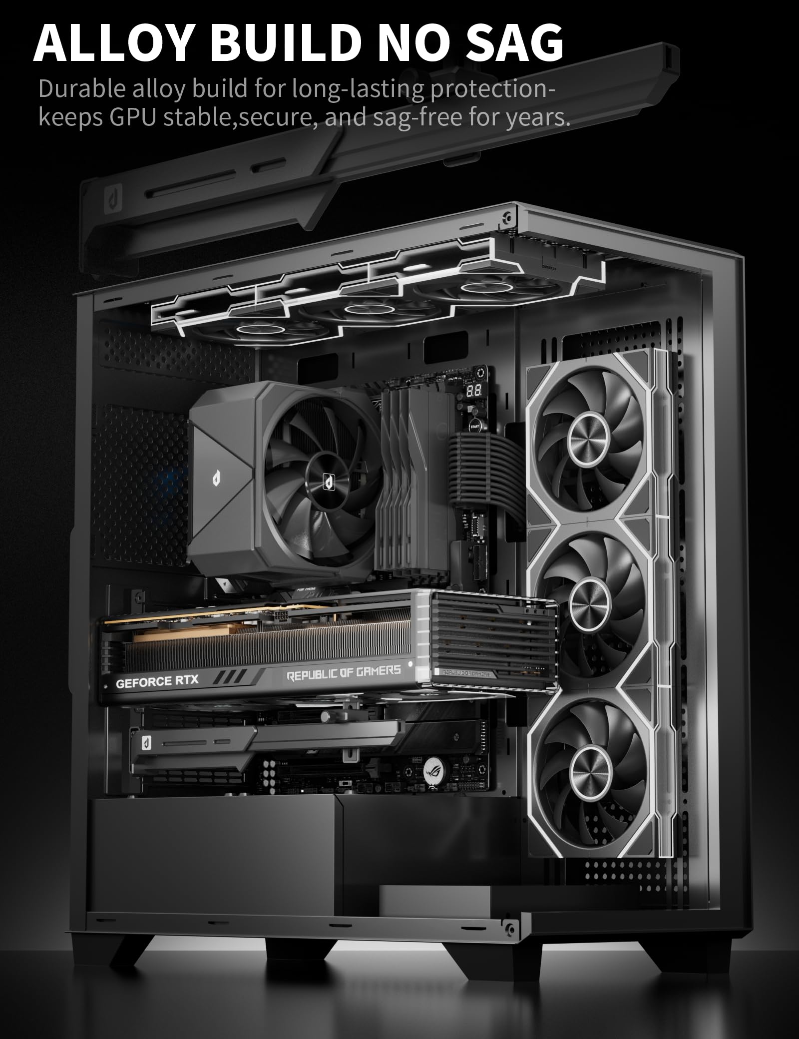 upHere GL7 Support de GPU en alliage robuste pour carte graphique réglable pour cartes vidéo universelles, design rail coulissant, noir