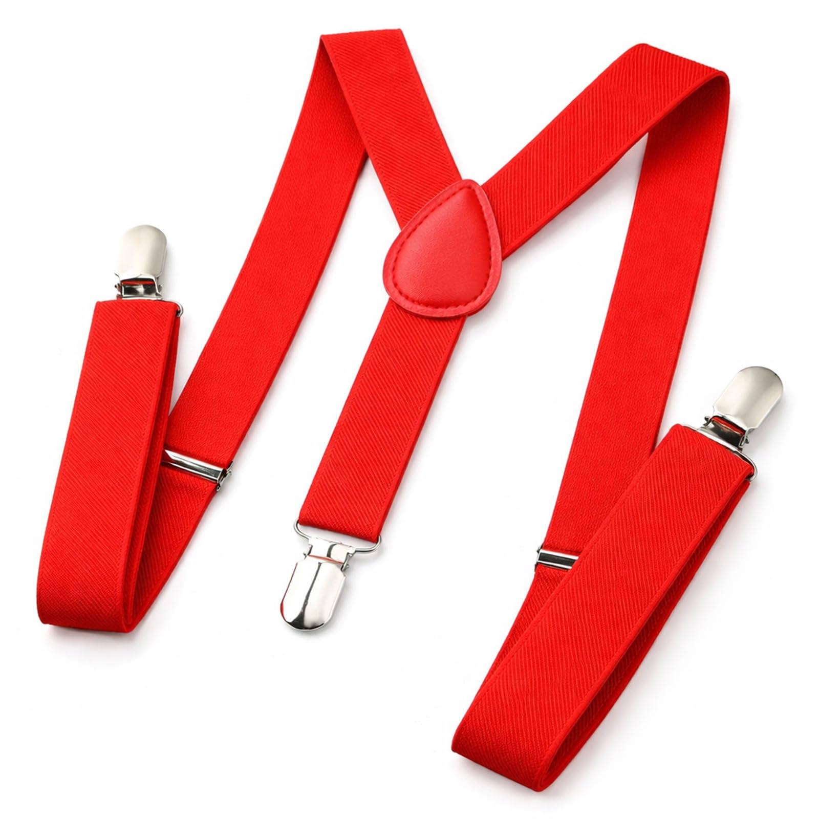 Gizelle Unisex Red Adjustable Braces Mens Womens Trouser Elastic Y-Back Suspenders Clipon (Red)