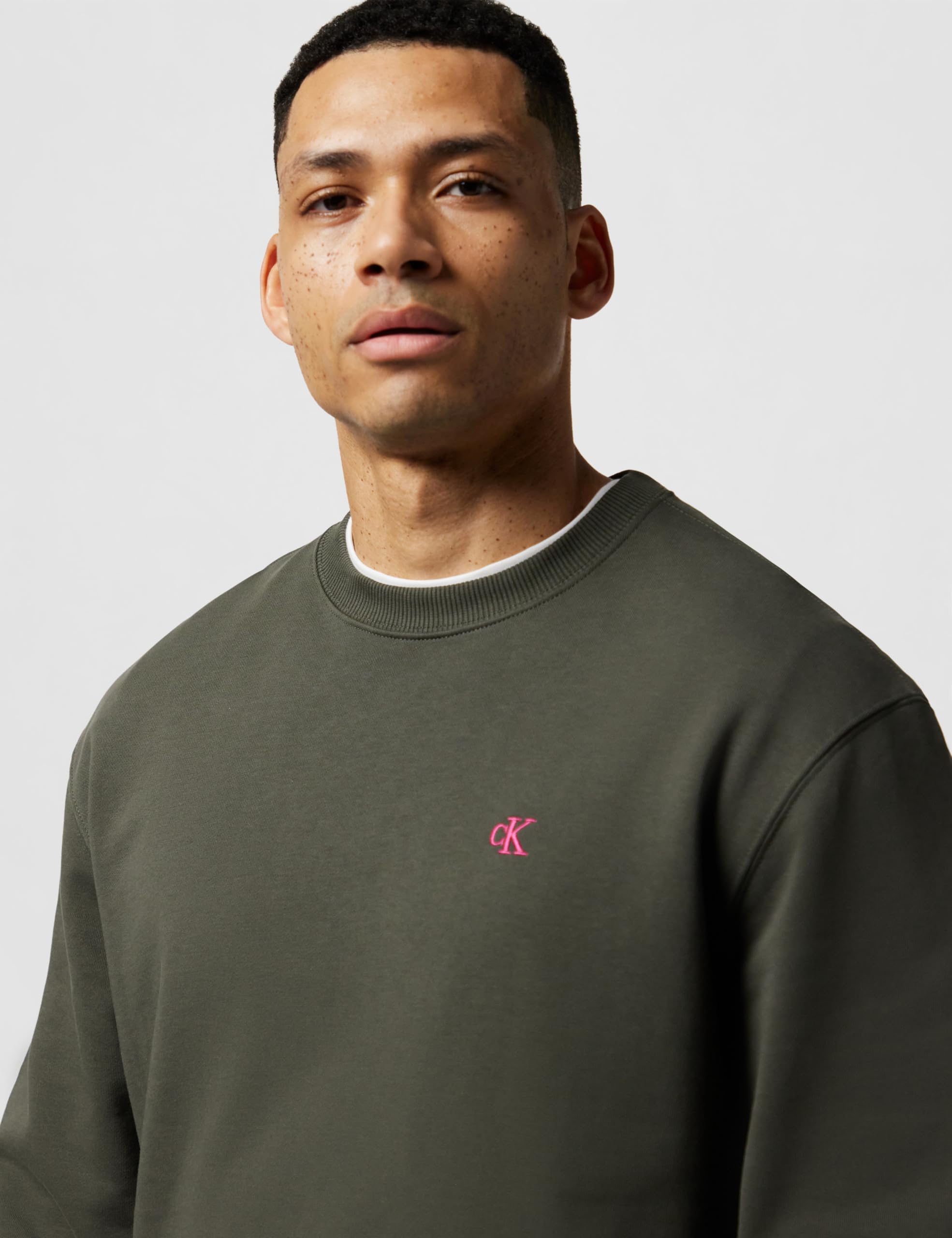 Calvin Klein Uomo Felpa Terry Monogram Relaxed Fit, Marrone (Beluga), M