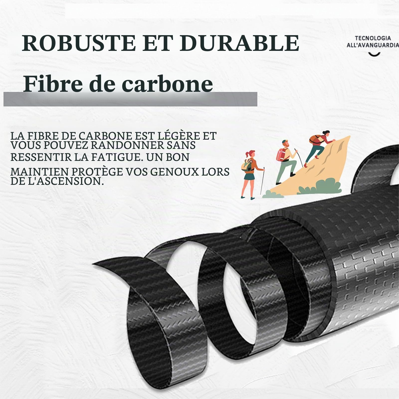 OKHEALING Bâtons de randonnée pliables en 5 parties, légers et durables, 1 paire, fibre de carbone T800 haute résistance, prise droite, convient pour la randonnée, le trekking et l'alpinisme