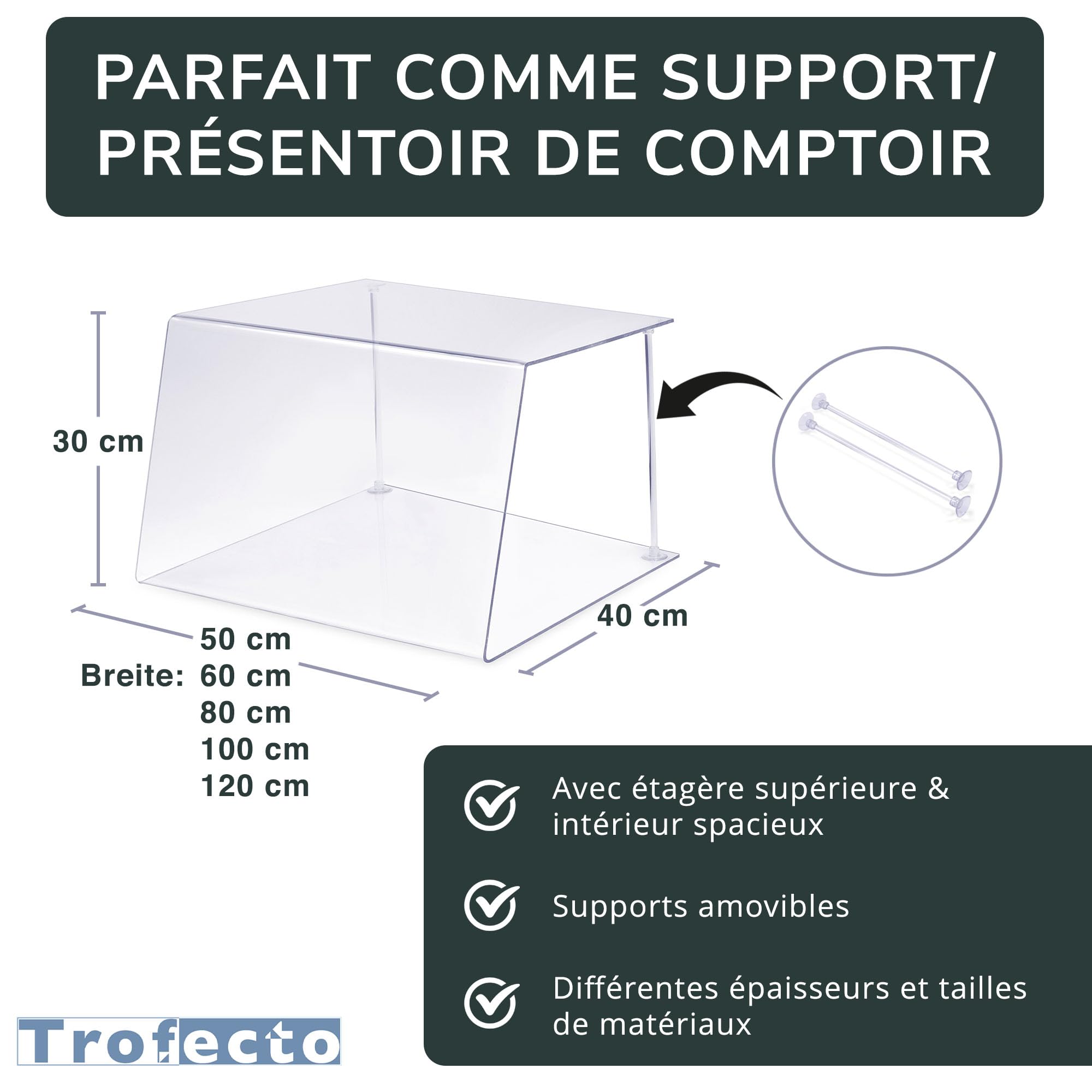 A+H Vitrine de Protection Alimentaire Type1 - Comptoir à Pâtisseries Gastronomique en PETG - Longueur 60 cm Épaisseur 4 mm