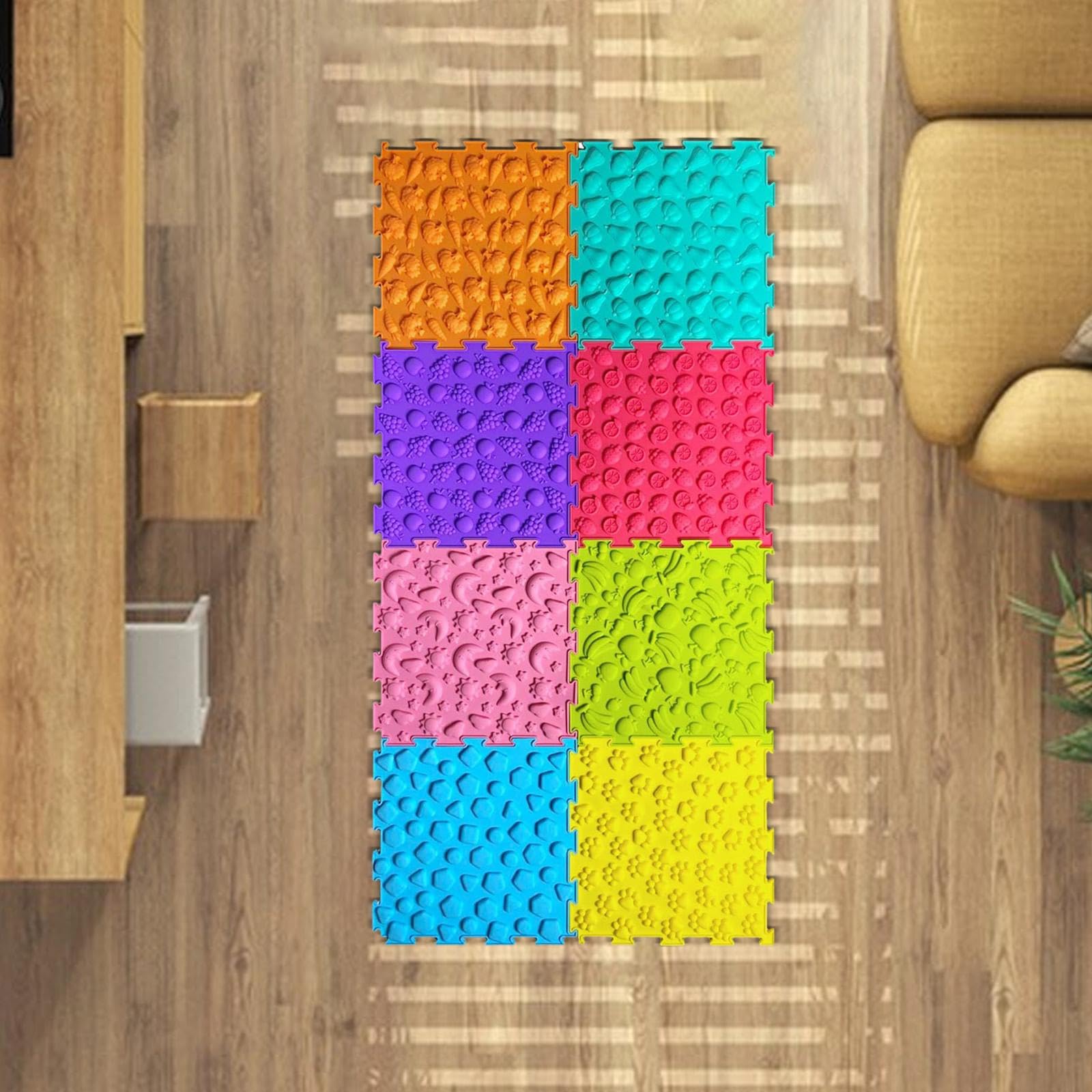 10 Stück Massage Bodenmatte Kinder Sinnesmatte Puzzlematte Fliesen Teppich für Sensorische Integration Motorikraum Spielzimmer, 8 Stück