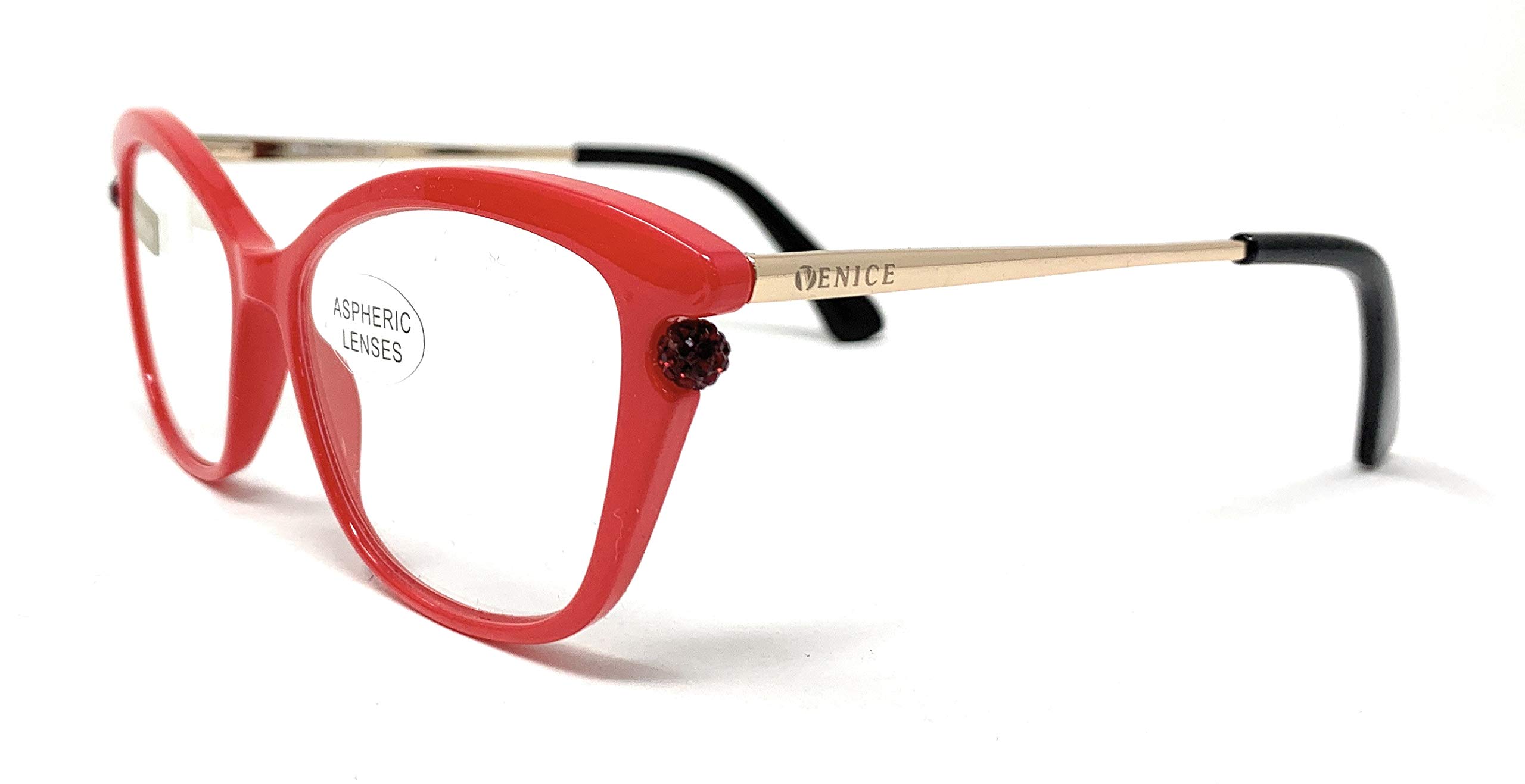 Zestaw okularów do czytania Najnowsza modna konstrukcja ze strass. EKSKLUZYWNA. okulary prezbiopii, zmęczony wzrok. VENICE Premium Perl - Dioptrias: 1 do 3,5, Pakiet 3 Zielony, Czerwony I Czarny