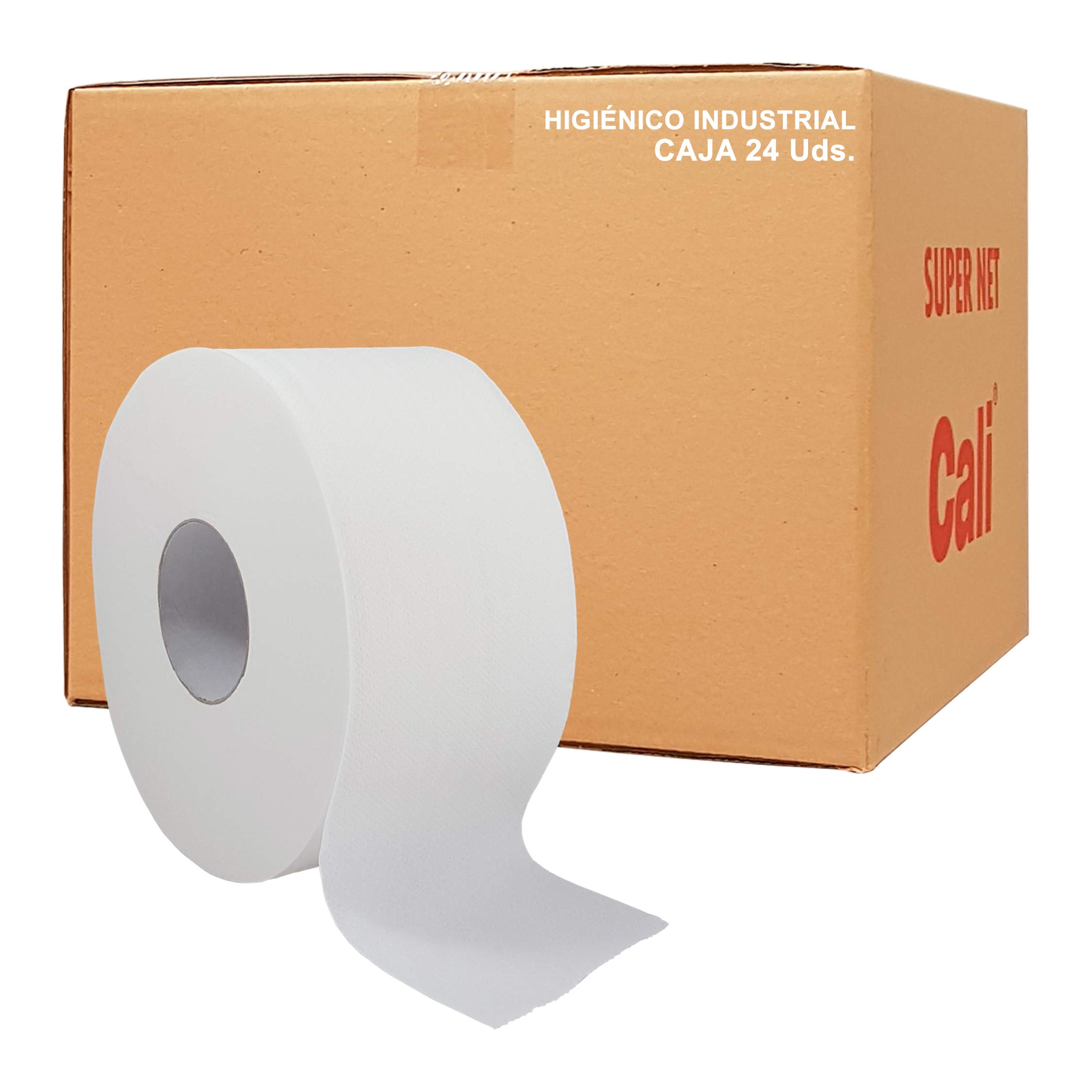 Papel Higiénico Industrial. Rollo de 160 metros y 490 gramos. Doble Capa con precorte Gofrado. Caja 24 unidades.