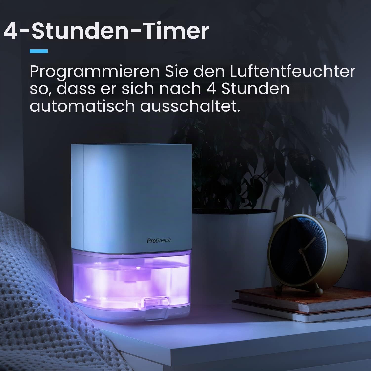 Pro Breeze Luftentfeuchter 1000ml mit Zeitschaltuhr und Nachtlicht - Luftentfeuchter elektrisch gegen Feuchtigkeit, Schmutz, Schimmel in Badezimmer, Schlafzimmer, Kleiderschrank und Keller - Weiß