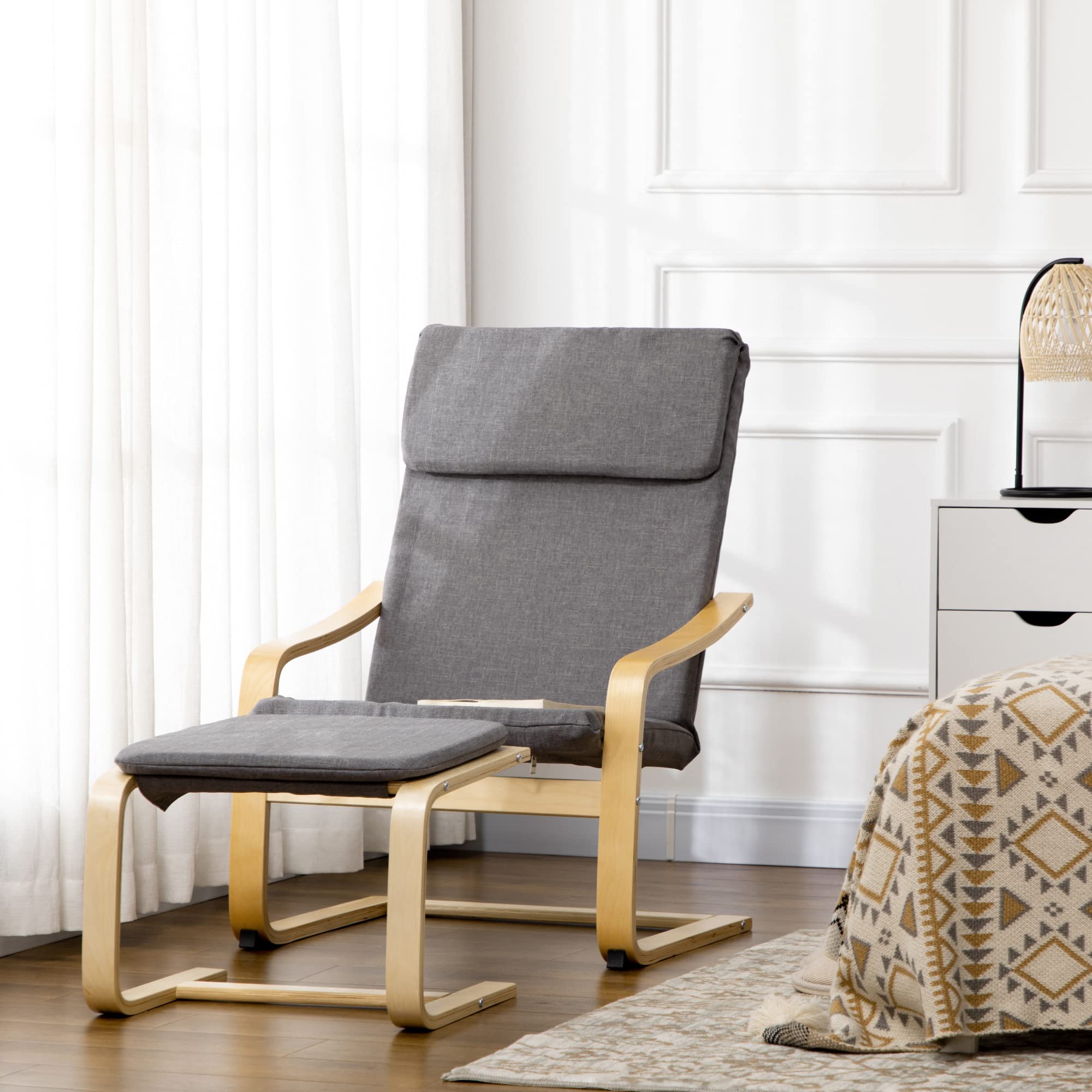 HOMCOM Relaxsessel mit Hocker Sessel Loungesessel mit Leinenoptik, Modern Fernsehsessel, Polstersessel Armlehnensessel für Wohnzimmer, Schlafzimmer, Grau