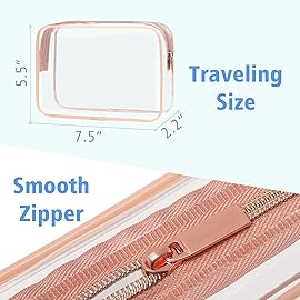 PACKISM Clear Makeup Bag 4 Medium - TSA Approved Toiletry Bag Waterproof Quart Size Travel Bag, Clear Cosmetic Bag for Women, Carry on Airport Airline Compliant Bag, Rose Pink