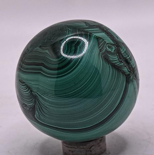 Miniatura 2 de Esfera de malaquita verde oscuro pulida de 1.693 in y 5.64 oz, con piedras preciosas naturales pulidas - Congo + soporte