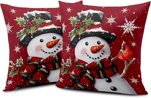 Funda de almohada de muñeco de nieve de Navidad, fundas de almohada de nieve de invierno, fundas de almohada de algodón, tamaño estándar, juego de 2