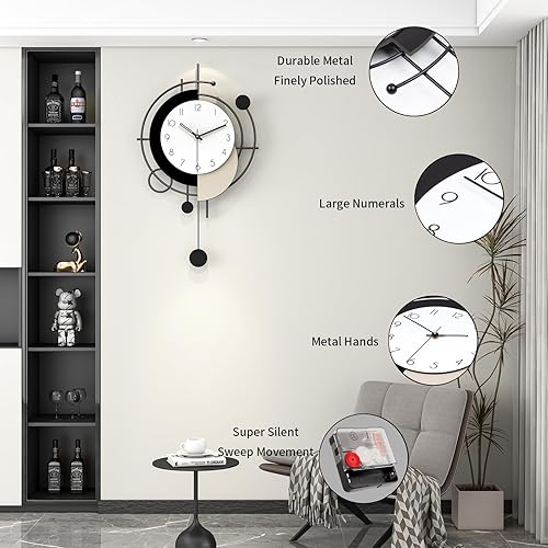 Miniatura 7 de Reloj de pared grande para decoración de sala de estar, 26 pulgadas, moderno, decorativo, de madera negra, funciona con pilas, no hace tictac, para