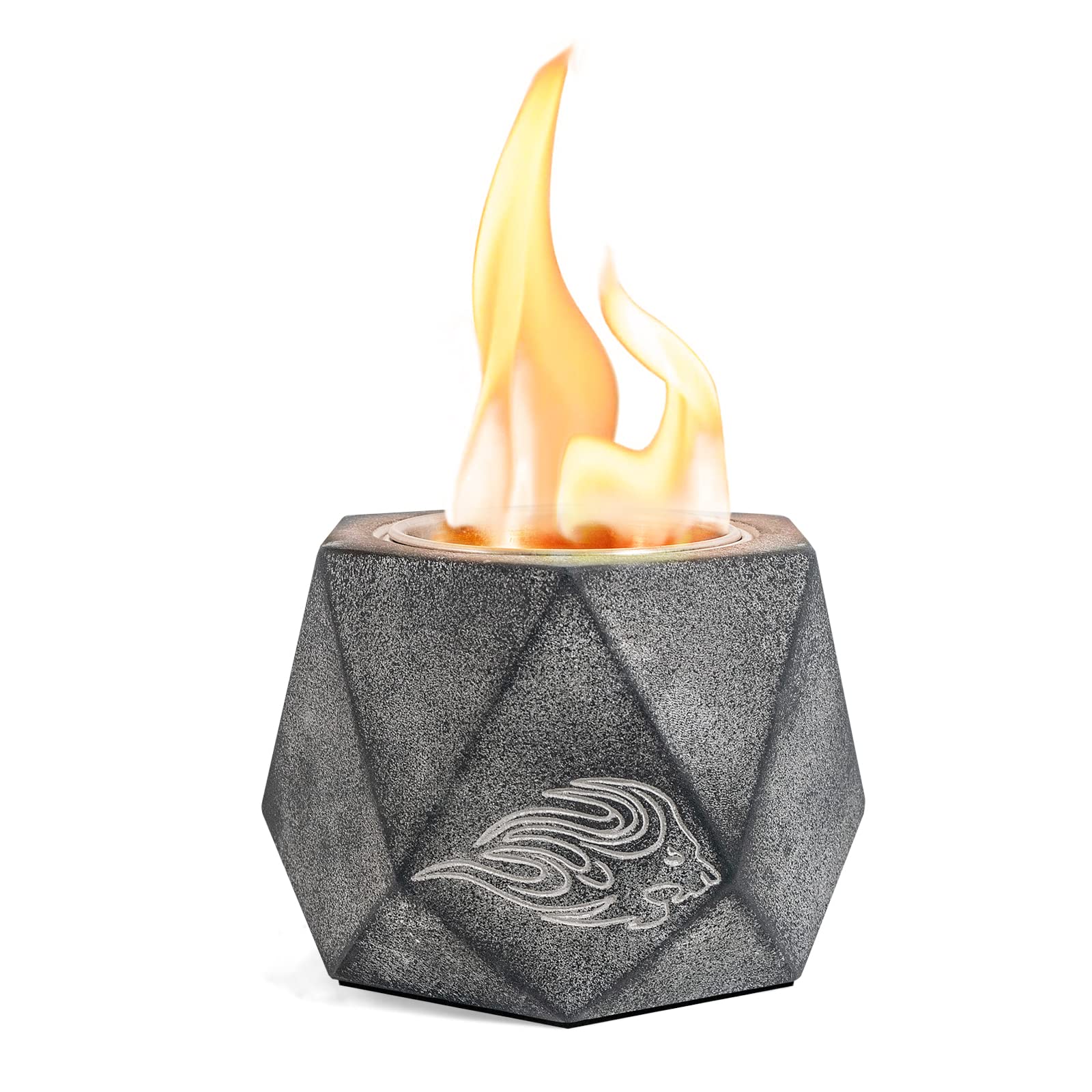 CiekopeTable Top Fire Pit Bowl - Concrete Tabletop Fireplace Indoor Outdoor Decor Portable Rubbing Alcohol Burner Long Time Burning Smokeless Odorless Smores Maker with Fire Extinguisher