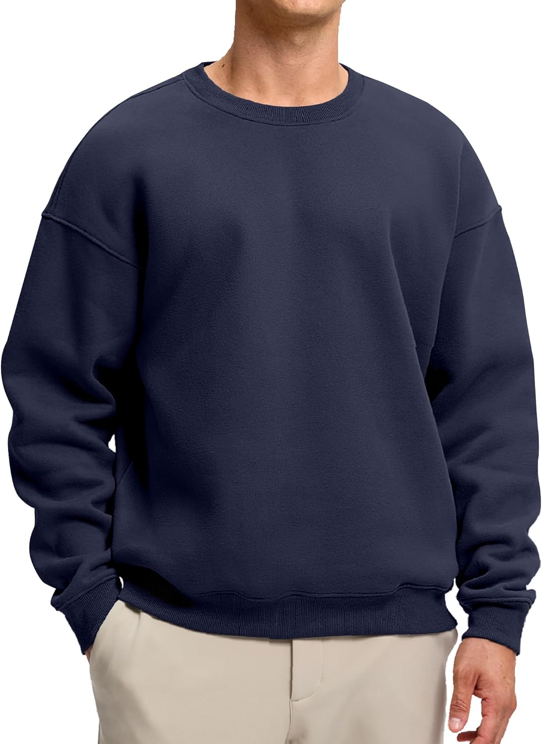 Soothfeel Mens Fleece Lined Crewneck Sweatshirt Cotton Pullover Sweater Athletic Workout Casual Oversized Warm Shirts for Men