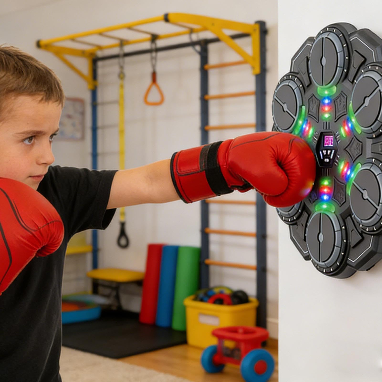 Macchina di boxe musicale - Giocattoli trainer wireless intelligenti | Punzonatrice a parete | Sensori tattili interattivi a 6 zone per bambini Smart Music Boxe Obiettivo Trainer per esercizio Fitness 2026