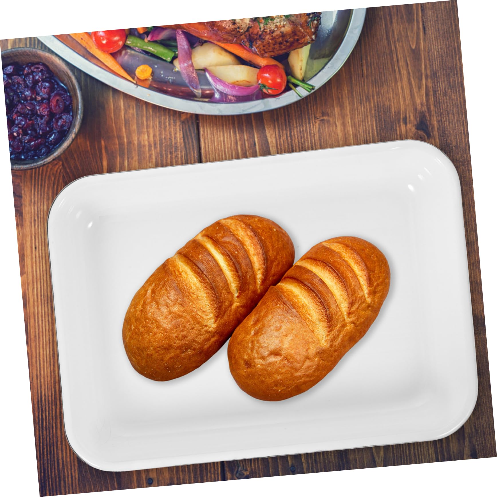 Plateau de Cuisson en Émail Blanc Multifonctionnel Antiadhésif Résistant la Chaleur Cuisine et Rangement Boutique de Thé Couleur Aléatoire