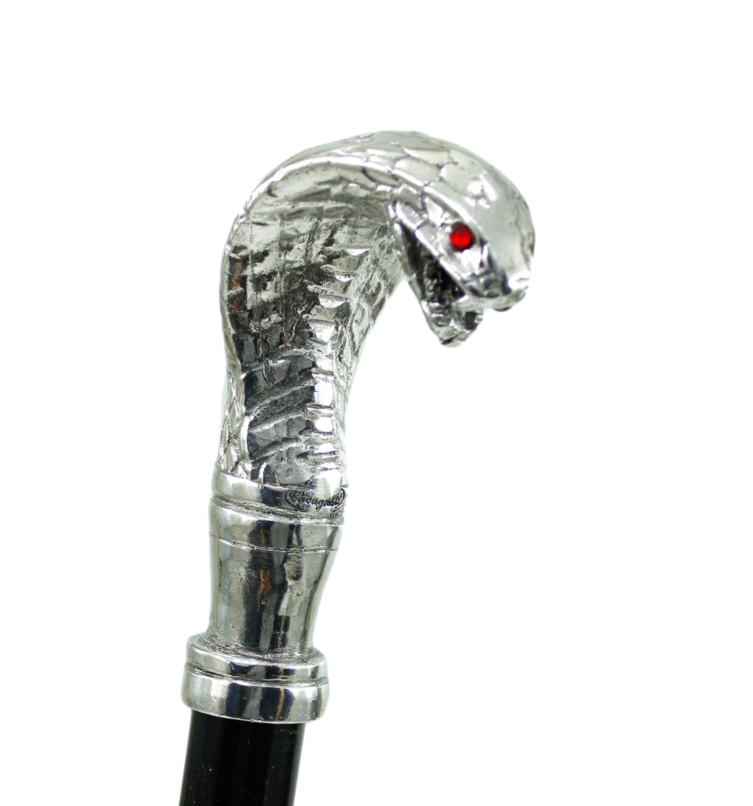 Bastón de peltre y madera modelo cobra elegante para hombre