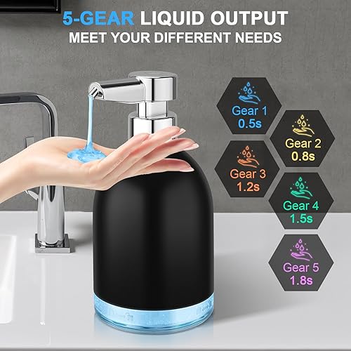 Miniatura 3 de Dispensador automático de jabón líquido sin contacto plástico de 11 oz  5 niveles ajustables negro recargable eléctrico automático dispensador de