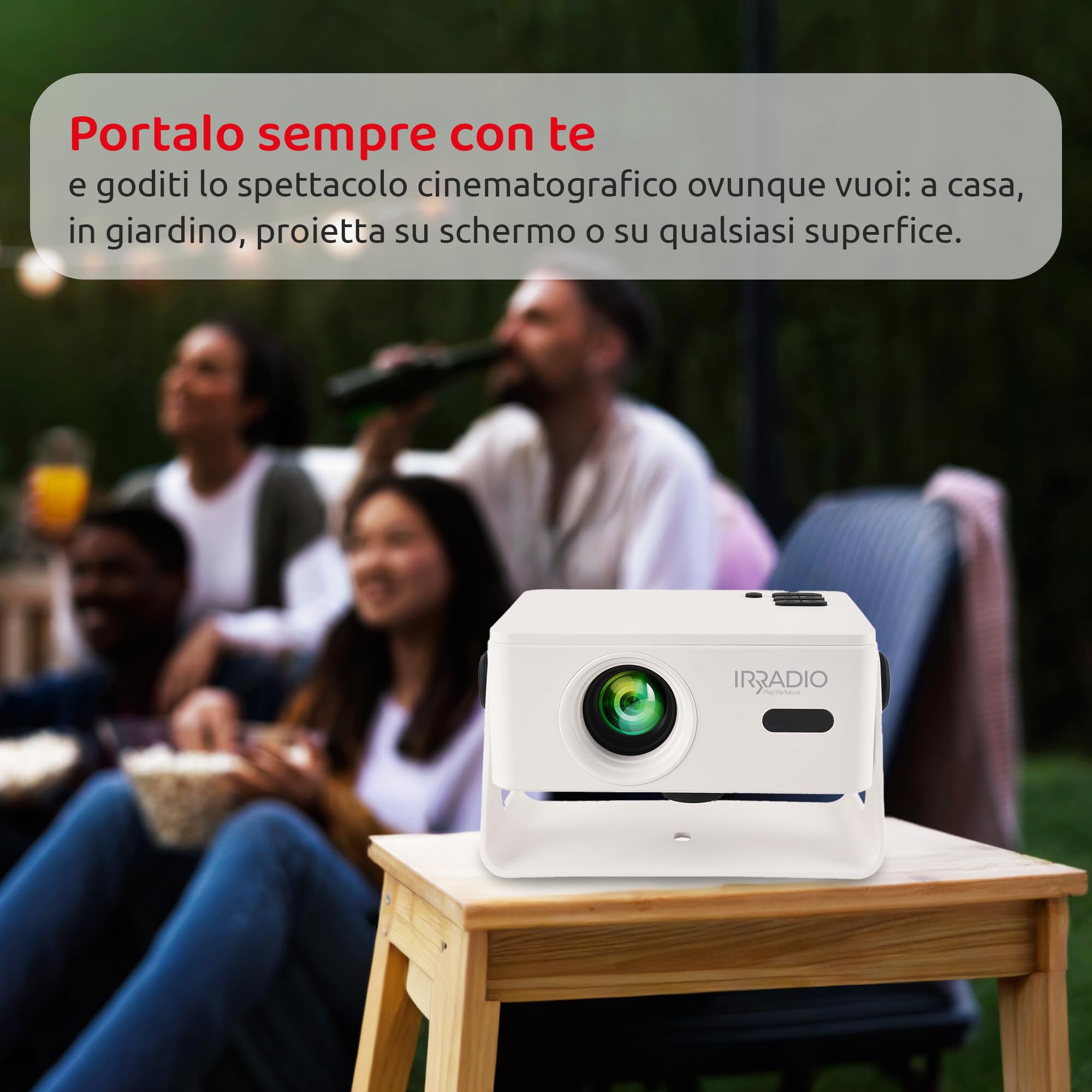 IRRADIO Videoproiettore Smart Full HD 150 ANSI Lumen | Mini Videoproiettore 4K Supporto Full HD 1080P con Android 13 e Auto Focus - Accesso diretto all'App Streaming e WiFi Dual Band
