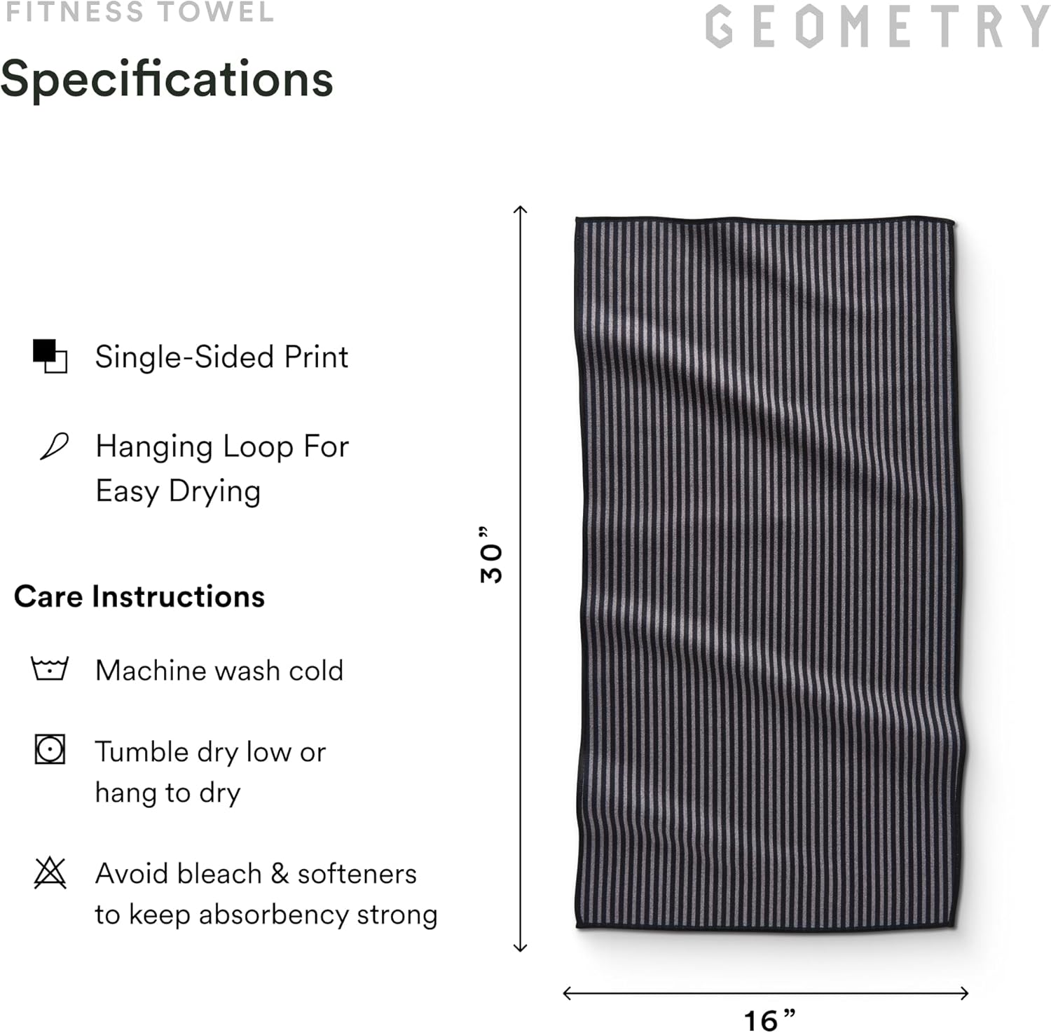 GEOMETRY Gym Towels for Working Out - Double-Sided, Compact & Quick Dry, Super Absorbent Microfiber Sweat Towel - Premium Microfiber for Gym - in Line, 16" x 30", 1 Piece