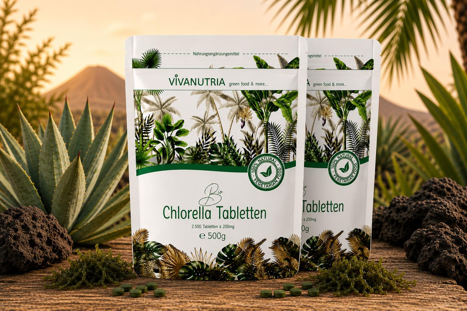VivaNutria Bio Chlorella Tabletten 1000g | 5000 Presslinge | 100% reine Bio Algen-Tabletten ohne Zusätze | 6-Monats-Packung | hochdosiert | biozertifiziert | Zip-Beutel | vegan