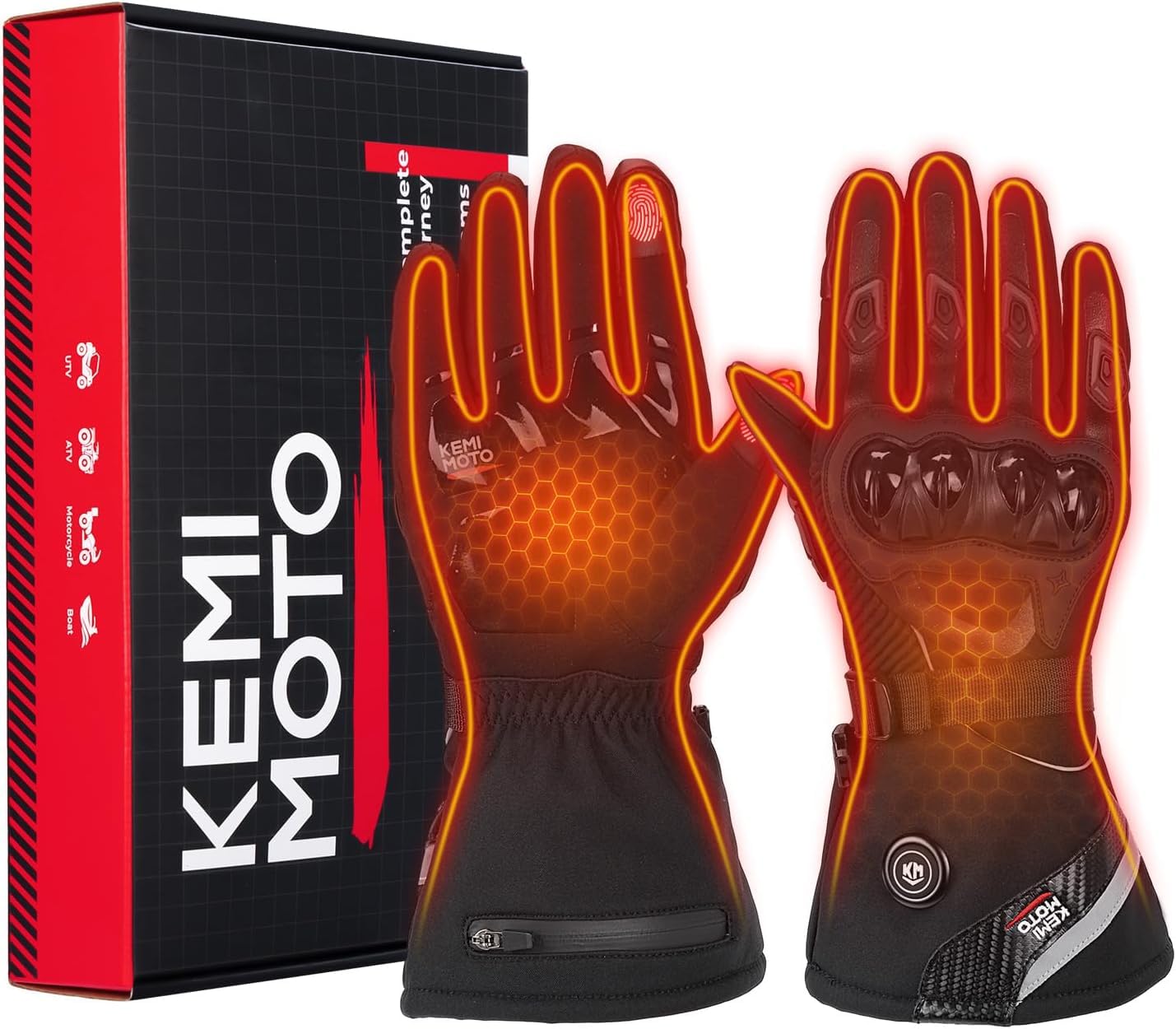 KEMIMOTO Beheizbare Motorradhandschuhe, Beheizte Handschuhe Touchsreen, Verschleißfeste Handschuhe mit Kohlefaserschale, Elektrisch Winter 