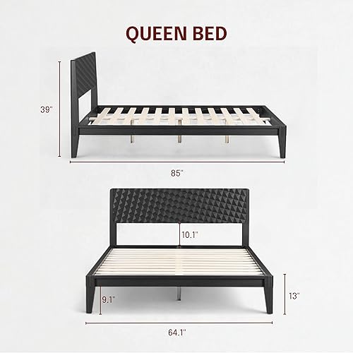 Miniatura 2 de NTC Sapa - Marco de cama de madera maciza con cabecera tallada en 3D, carpintería japonesa, no necesita somier, listones silenciosos, fácil montaje,