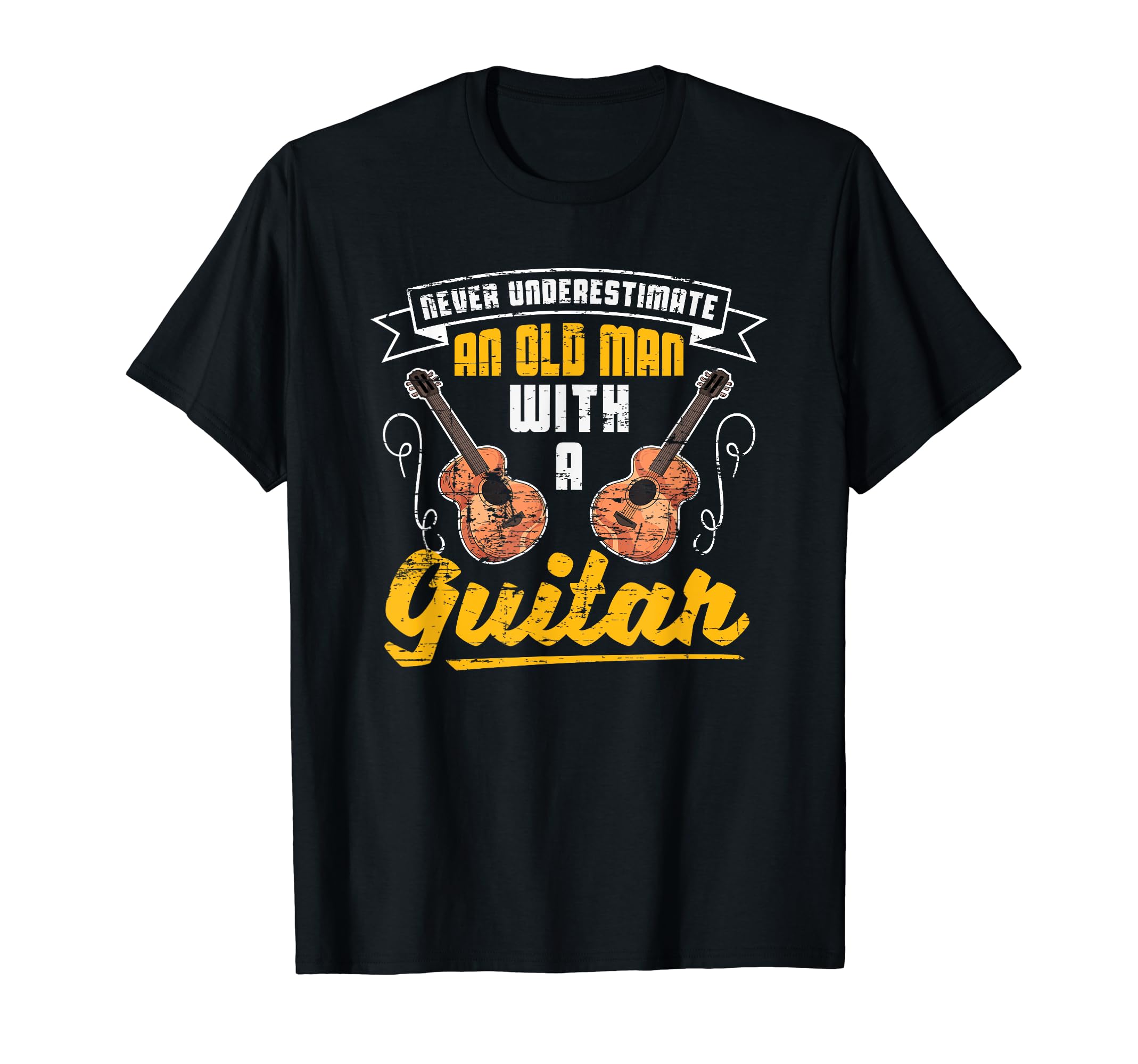 Retired Old Men Guitarist Retirement Guitar Player Guitar T-Shirt, Black