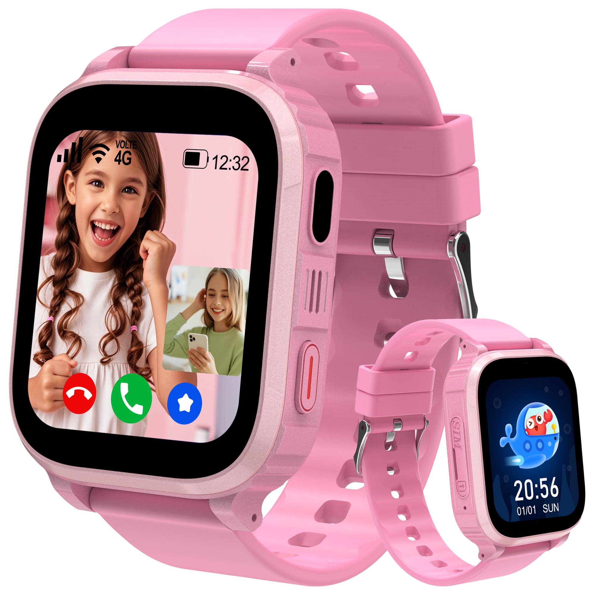 4G Reloj Inteligente Niño, Smartwatch Niños con GPS y Llamadas Teléfono Videollamada SOS Chat de Voz Modo Clase Juego IP68 Despertador, Reloj Niños con GPS y Llamadas Regalo Cumpleaños Niño Niña