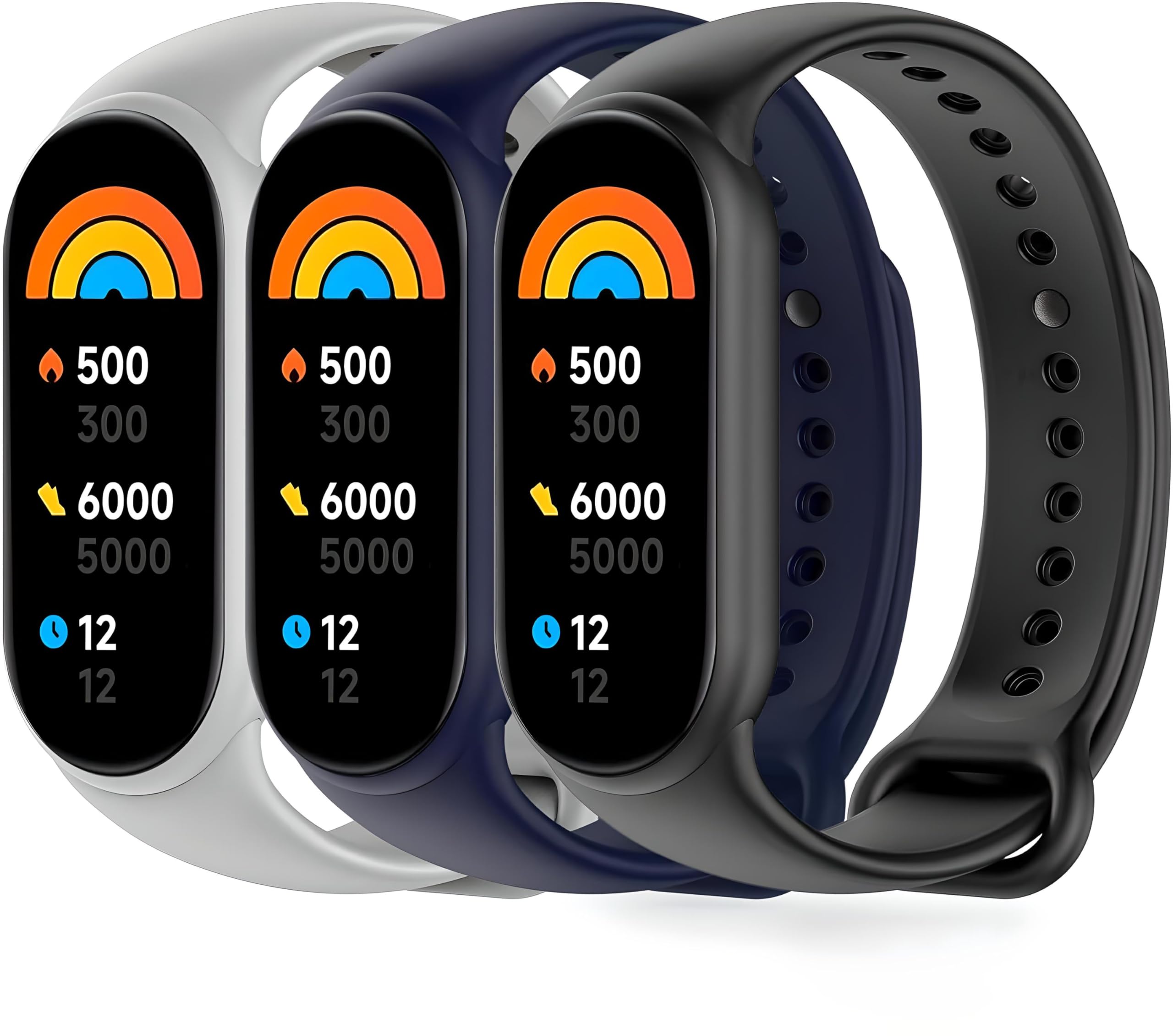 SARAOONT™ 3-Piece Replacement Bands for Xiaomi Mi Band 8/9/10 - Comfortable & Breathable Adjustable Silicone Wristbands for Men and Women (Black,Midnight Blue & Light Gray)