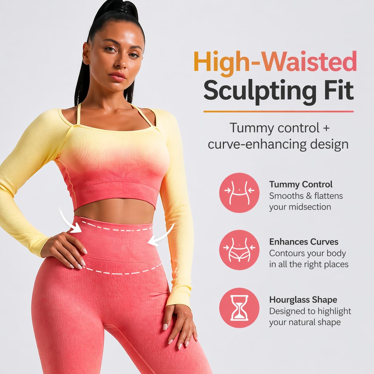 Women's Fitness Gym Outfit Yoga Crop Top & High Waisted Leggings Ombre 2 Pc Set