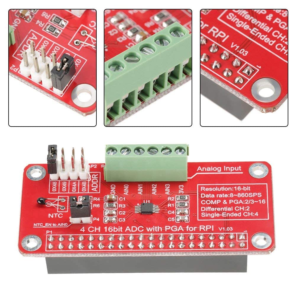 Scheda Modulo ADC, 16-Bit ADS1115 ADC Modulo Convertitore Analogico-Digitale ADC per Raspberry Pi 3/2/B+