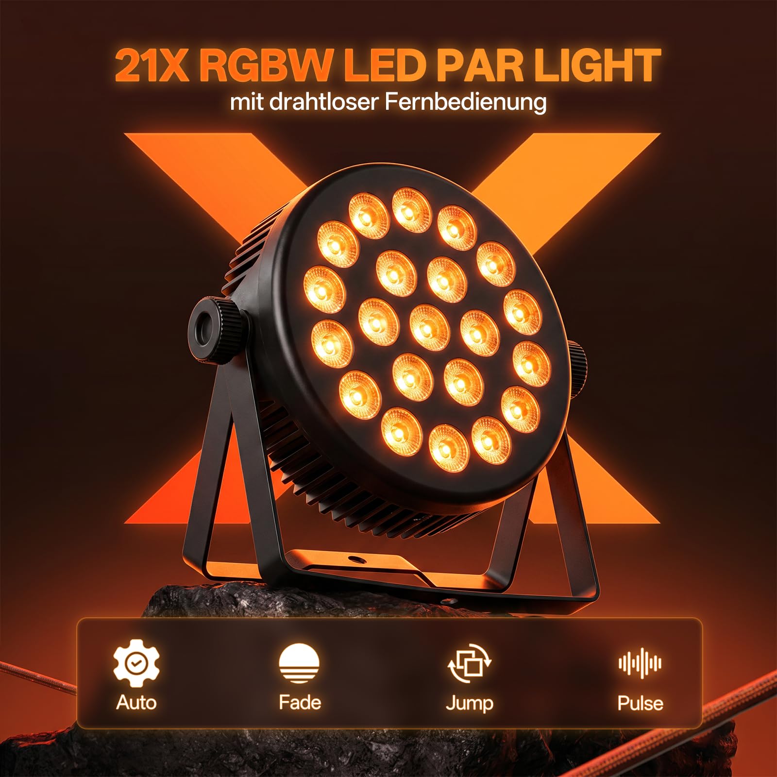 80W Foco Par LED RGBW, 21 LEDs Luz Estroboscopica con Control Remoto y Activación de Sonido, 5 Efectos de Iluminación, DMX 8CH Luces Escenario para Casa Disco Fiestas Halloween Bar Bodas