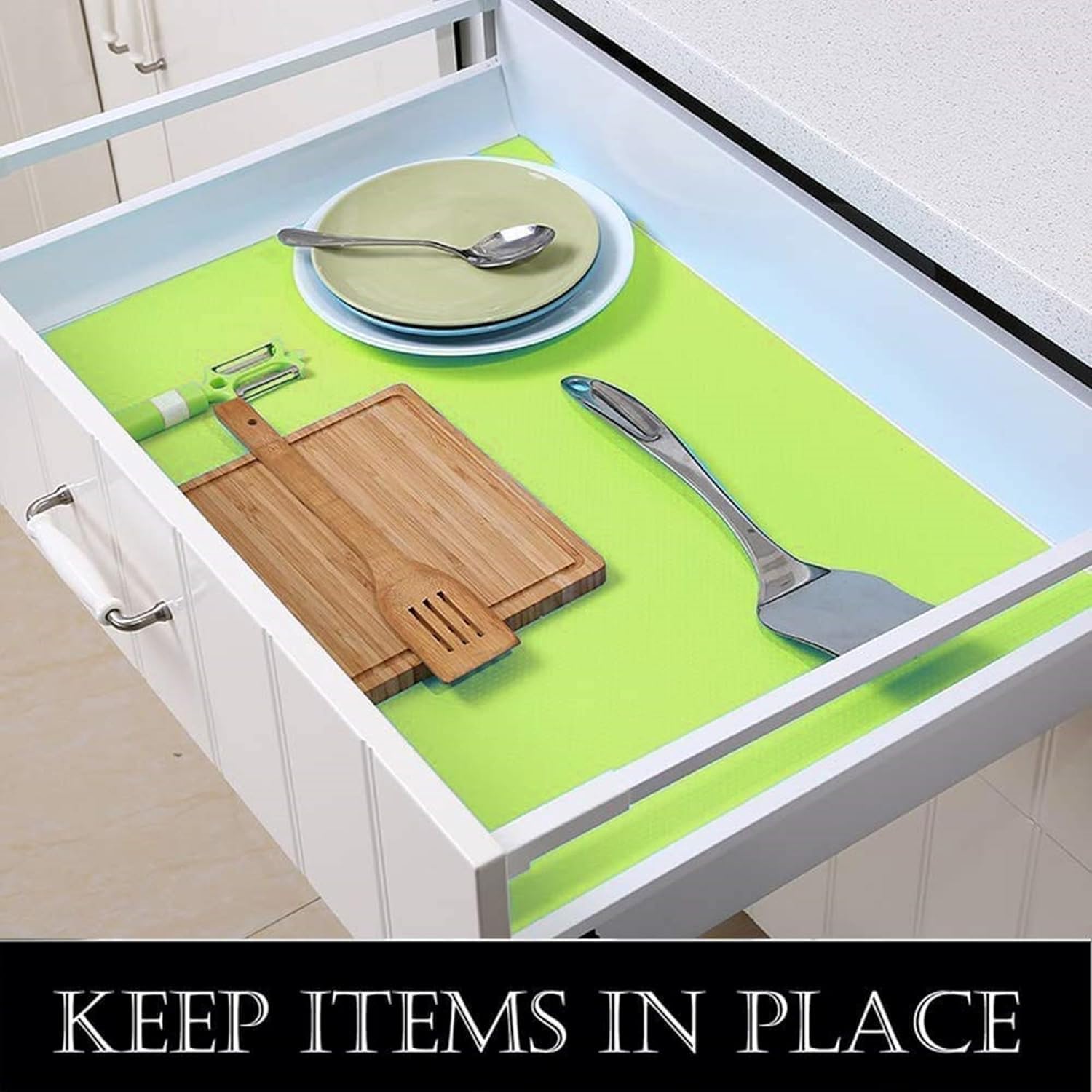 RUNER EVA Food Grade Washable Anti Slip Mat/Sheet for Fridge, Shelf Liner, Table, Kitchen Drawer mat, Waterproof Mat for Kitchen Green (Size : 0.5 X 1.5 Meter)