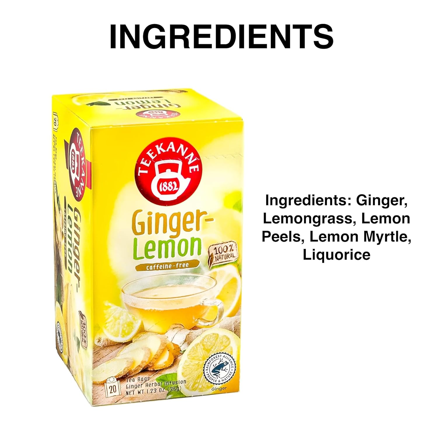Teekanne Ginger Lemon Tea Caffeine Free Naturally Flavored Zesty Lemon & Spicy Ginger Herbal Tea with 20 Individually Wrapped Tea Bags Per Box Soothing Delicious Herbal Tea Pack of 4