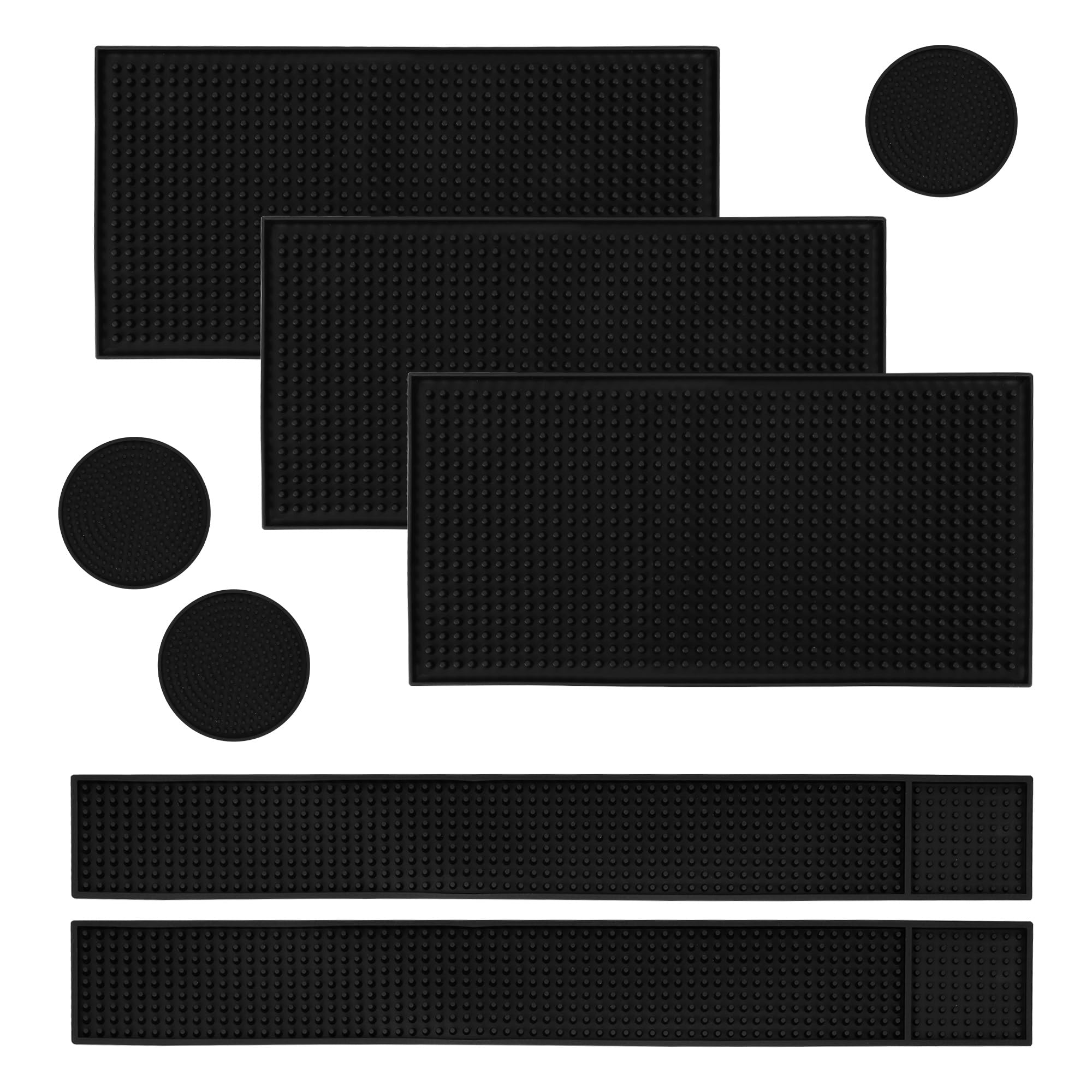 WeeGoo 8 PCS Rubber Bar Service Mats Set, 3 Sizes Non Slip Bar Mat, Black Rubber Bars Spill Mat for Kitchen Home Pub Restaurant Coffee Table