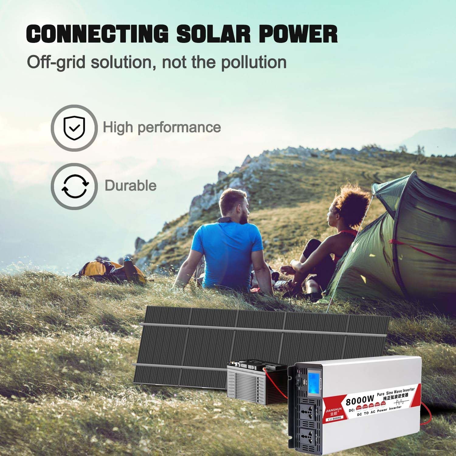 Przetwornica czystego sinusa 2000W (szczyt 4000W), 12V/24V/48V/60V DC na 120V/240V AC, z wyświetlaczem LCD i podwójnym gniazdem AC, cicha praca 48V