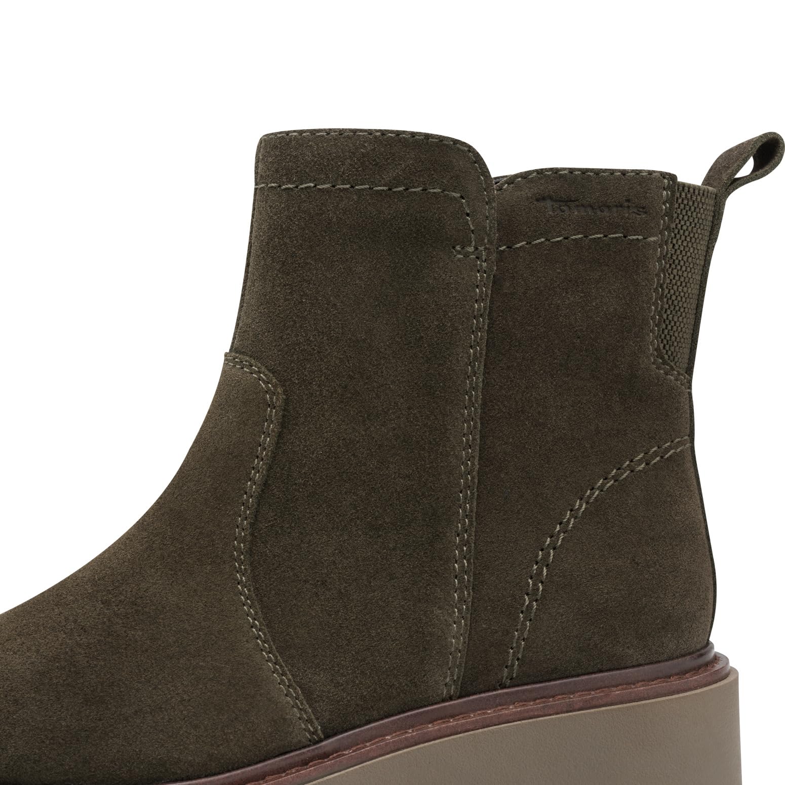 Tamaris Damen WIDE FIT Stiefelette aus Leder Keilabsatz, Olive Suede, 41 – Ansicht 4