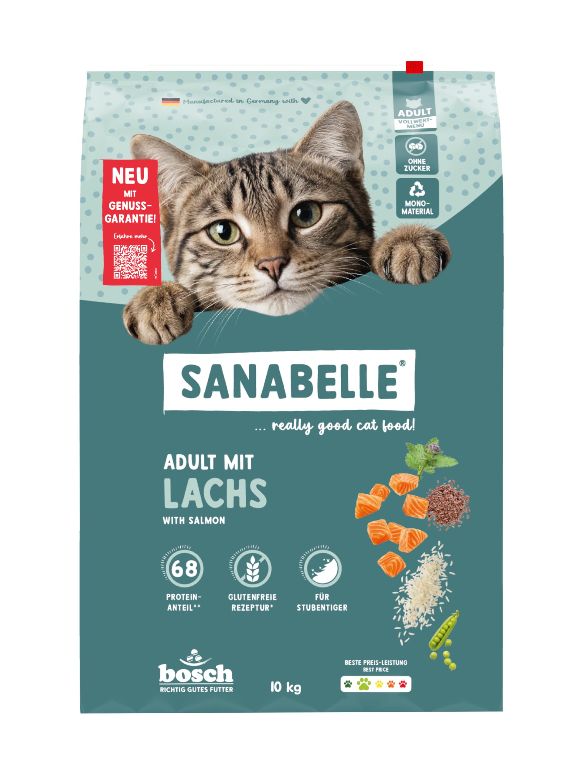 Sanabelle Classic Lachs | Katzentrockenfutter für ausgewachsene Katzen (ab dem 12. Monat) | 1 x 10 kg (Neu)