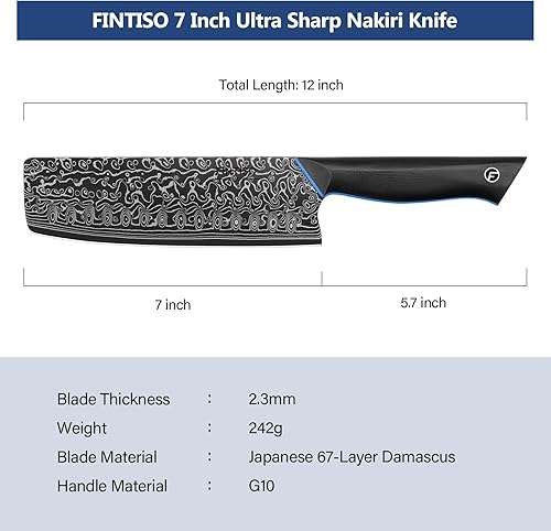 Miniatura 5 de Cuchillo Nakiri de 7 pulgadas, cuchillo de cocina afilado profesional asiático de acero de Damasco japonés de 67 capas, cuchillo multiusos para