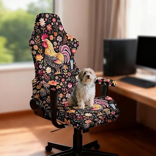 Miniatura 3 de Funda vibrante para silla de jugador con cremallera, fundas para silla de computadora, diseño de gallo floral, funda para sillas de juegos, anime, 4