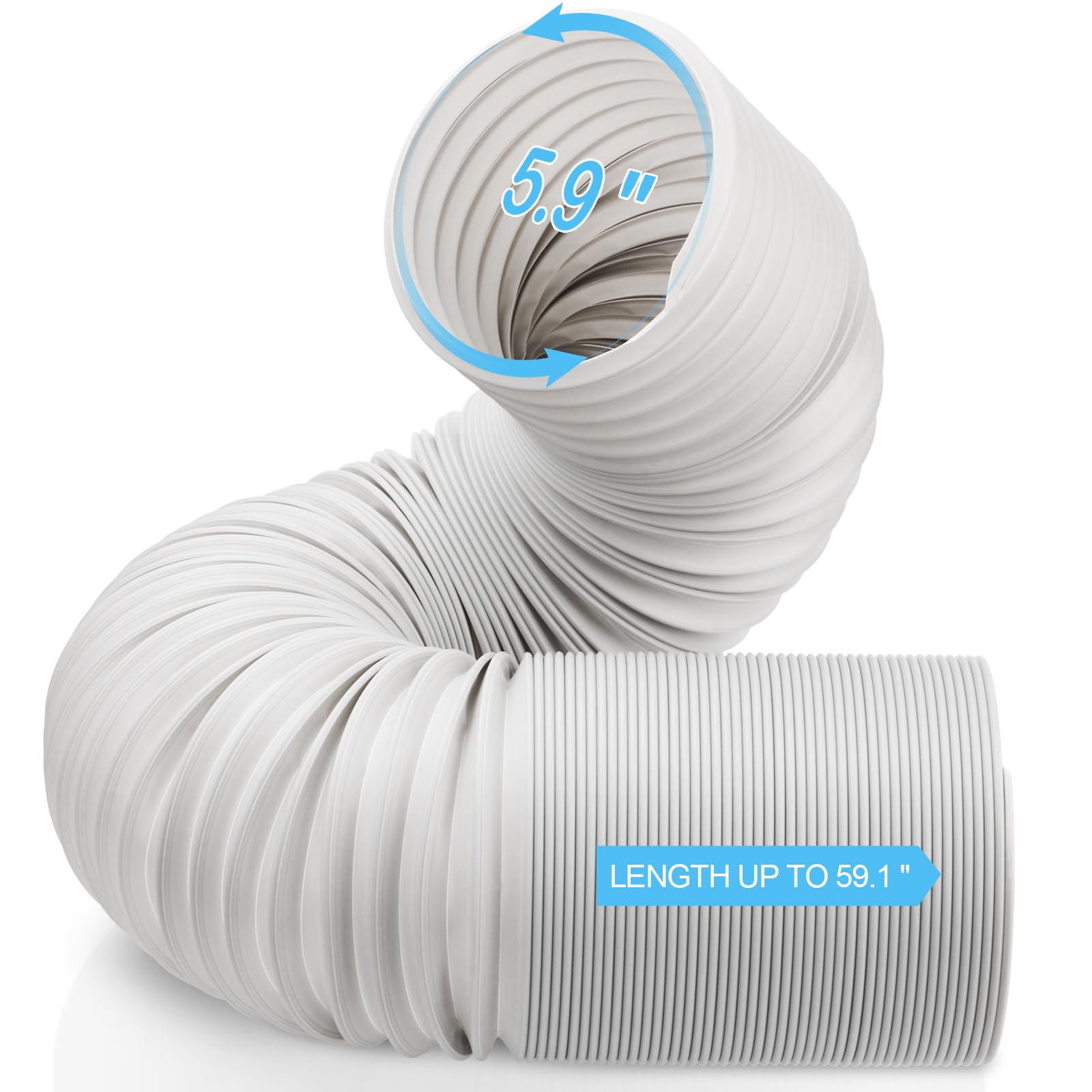 NEAGLORY Portable Air Conditioner Hose - AC Hose with 5.9" Diameter, Anti-Clockwise Thread, Length up to 59" - Exhaust Hose for Portable AC Vent Compatible